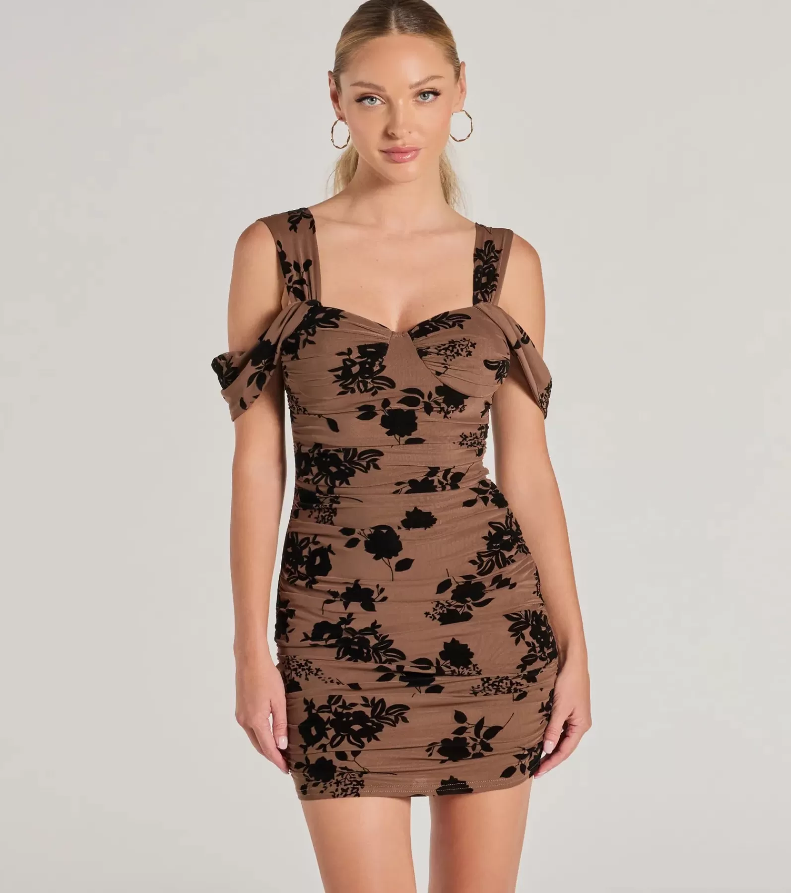 Windsor Bachelorette Dresses | Bachelorette Outfits*Gorgeously Chic Flocked Floral Cold-Shoulder Mini Dress