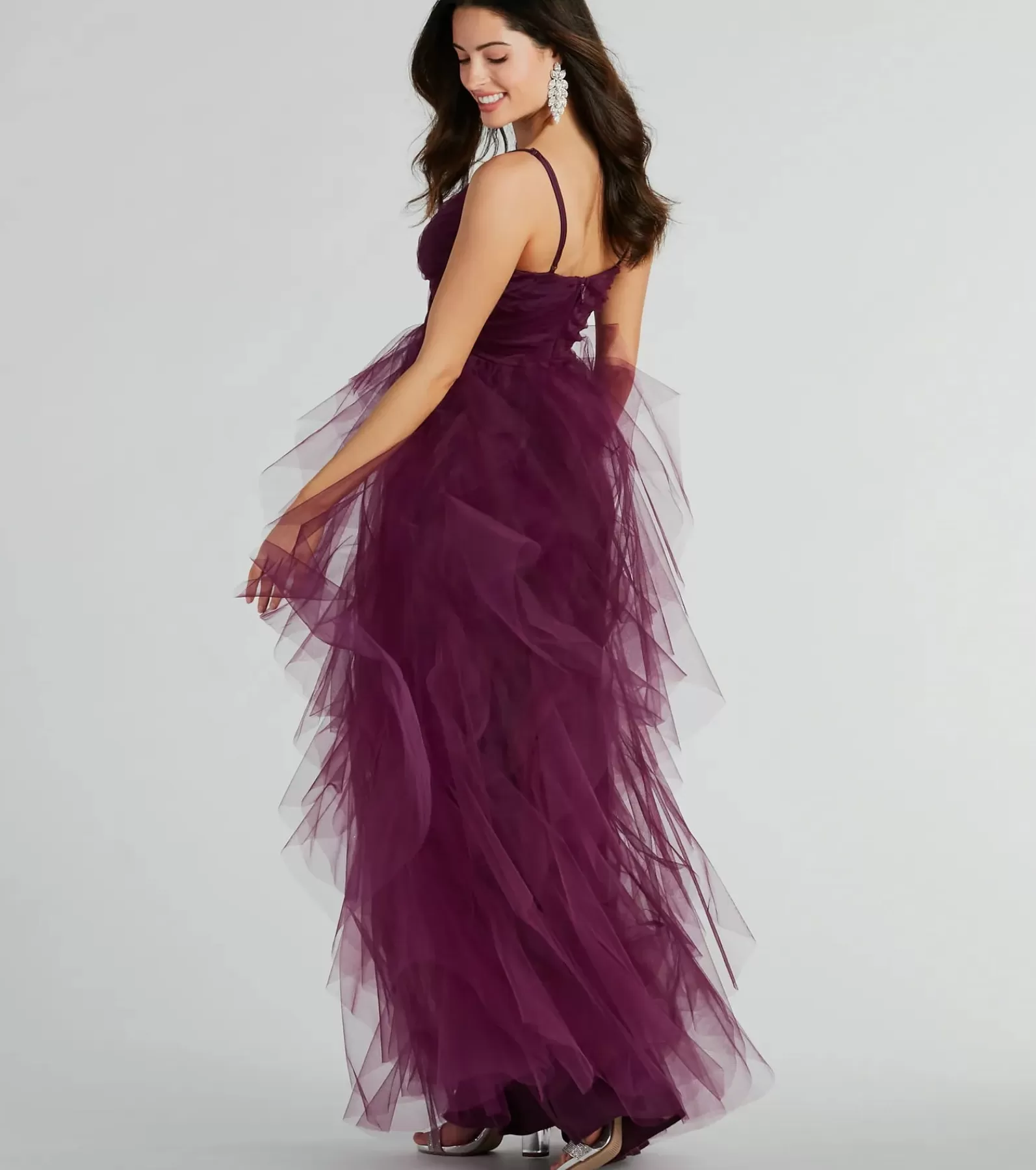 Windsor Purple Bridesmaid Dresses | Country Wedding Guest Dresses*Hadley V-Neck Ruffled A-Line Tulle Formal Dress
