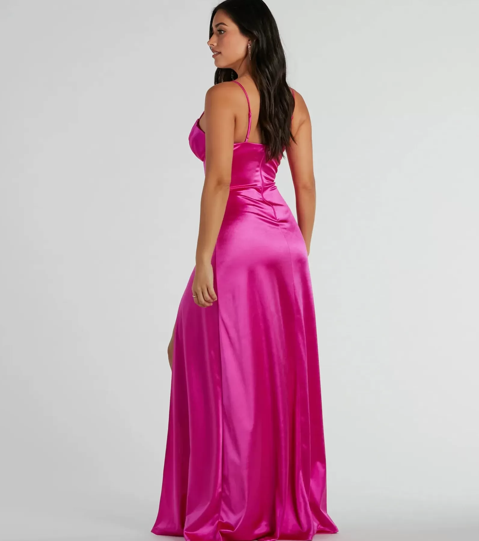 Windsor Satin Bridesmaid Dresses | Pink Bridesmaid Dresses*Haley Corset Slit A-Line Satin Formal Dress