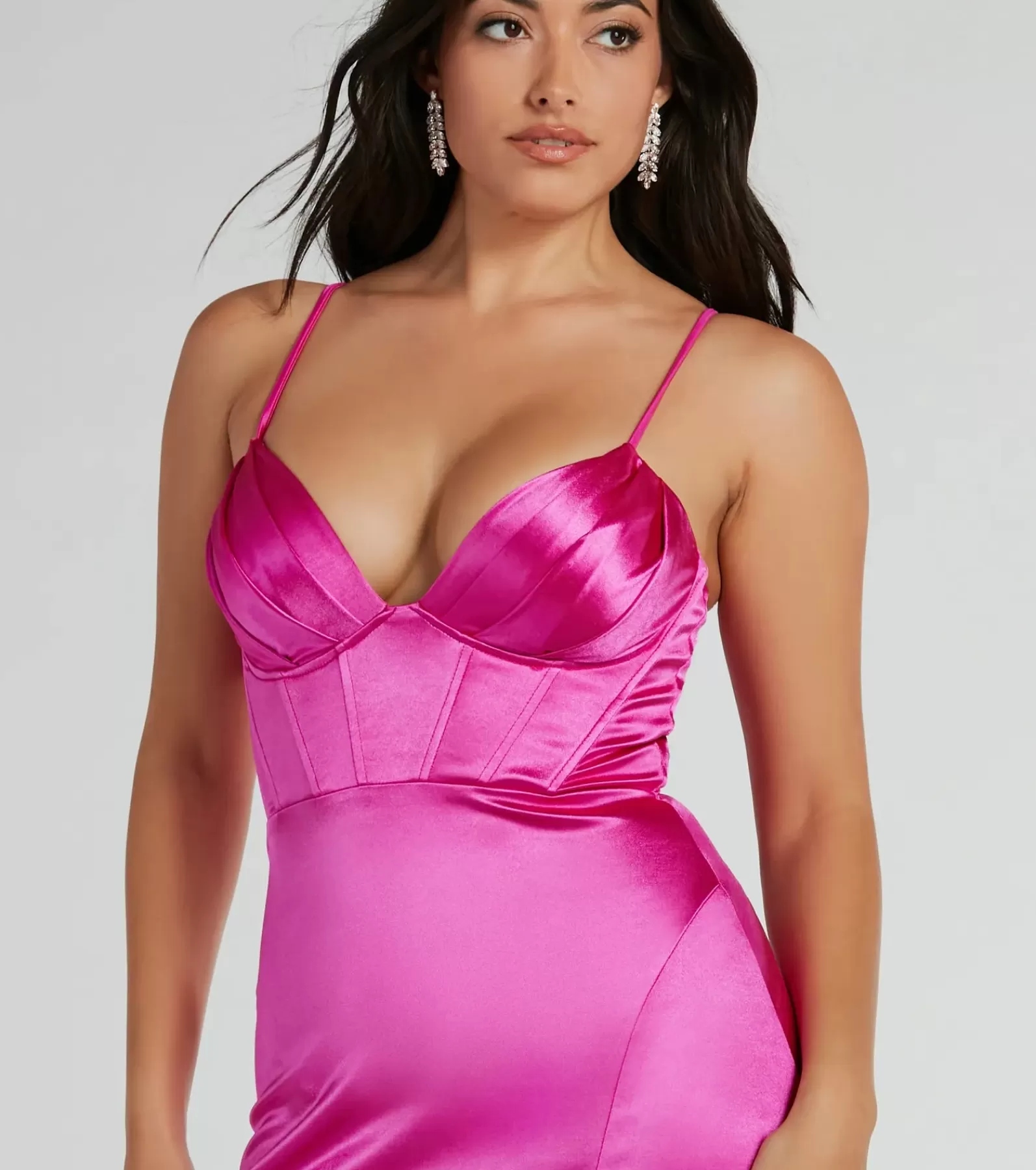 Windsor Satin Bridesmaid Dresses | Pink Bridesmaid Dresses*Haley Corset Slit A-Line Satin Formal Dress