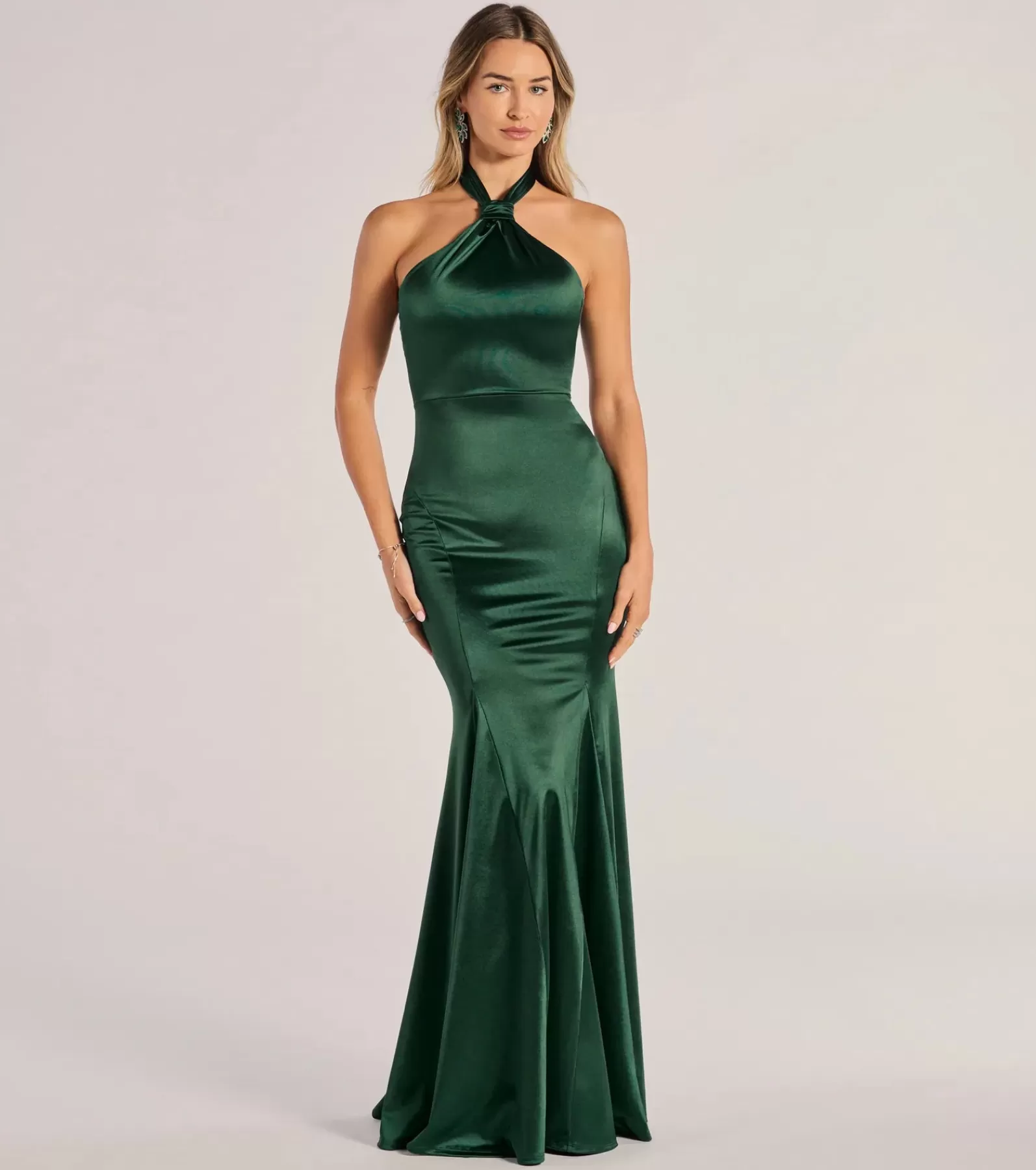 Windsor Satin Bridesmaid Dresses | Green Bridesmaid Dresses*Hallie Satin Sleeveless Halter Mermaid Dress