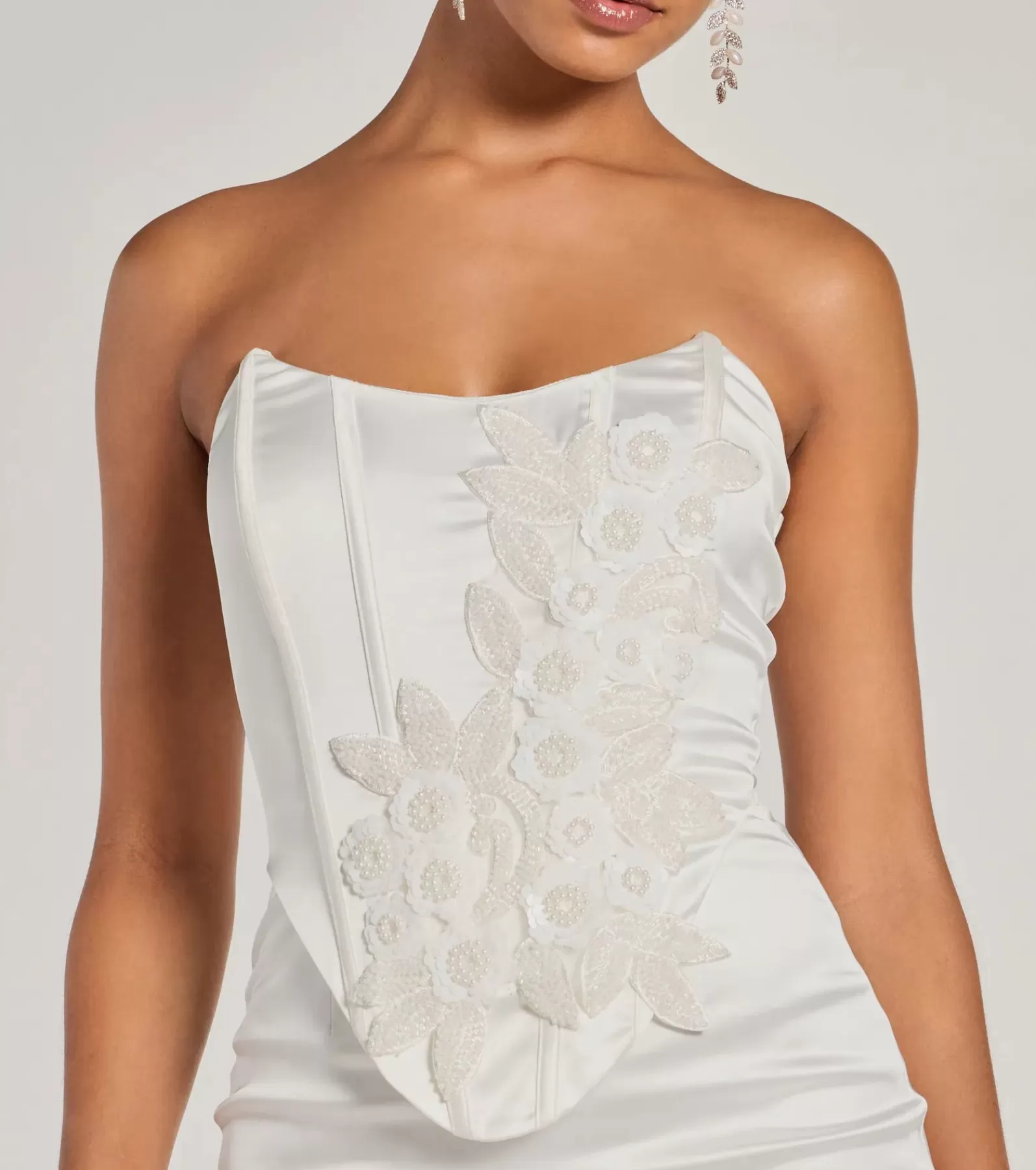 Windsor Bridal Reception Dresses | Bridal Shower*Hannah Pearl Beaded Floral Satin Corset Mini Dress