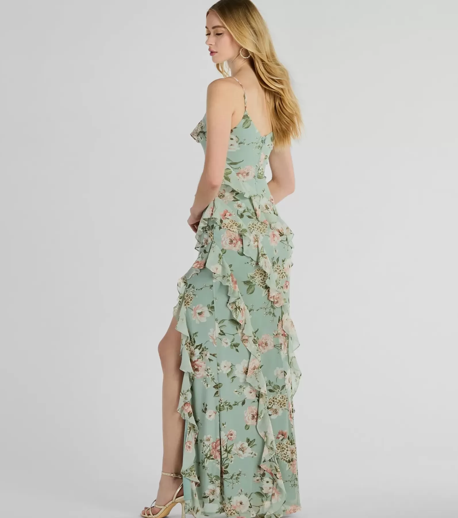 Windsor Bridal Reception Dresses | Country Wedding Guest Dresses*Helga V-Neck Ruffled Mermaid Floral Formal Dress