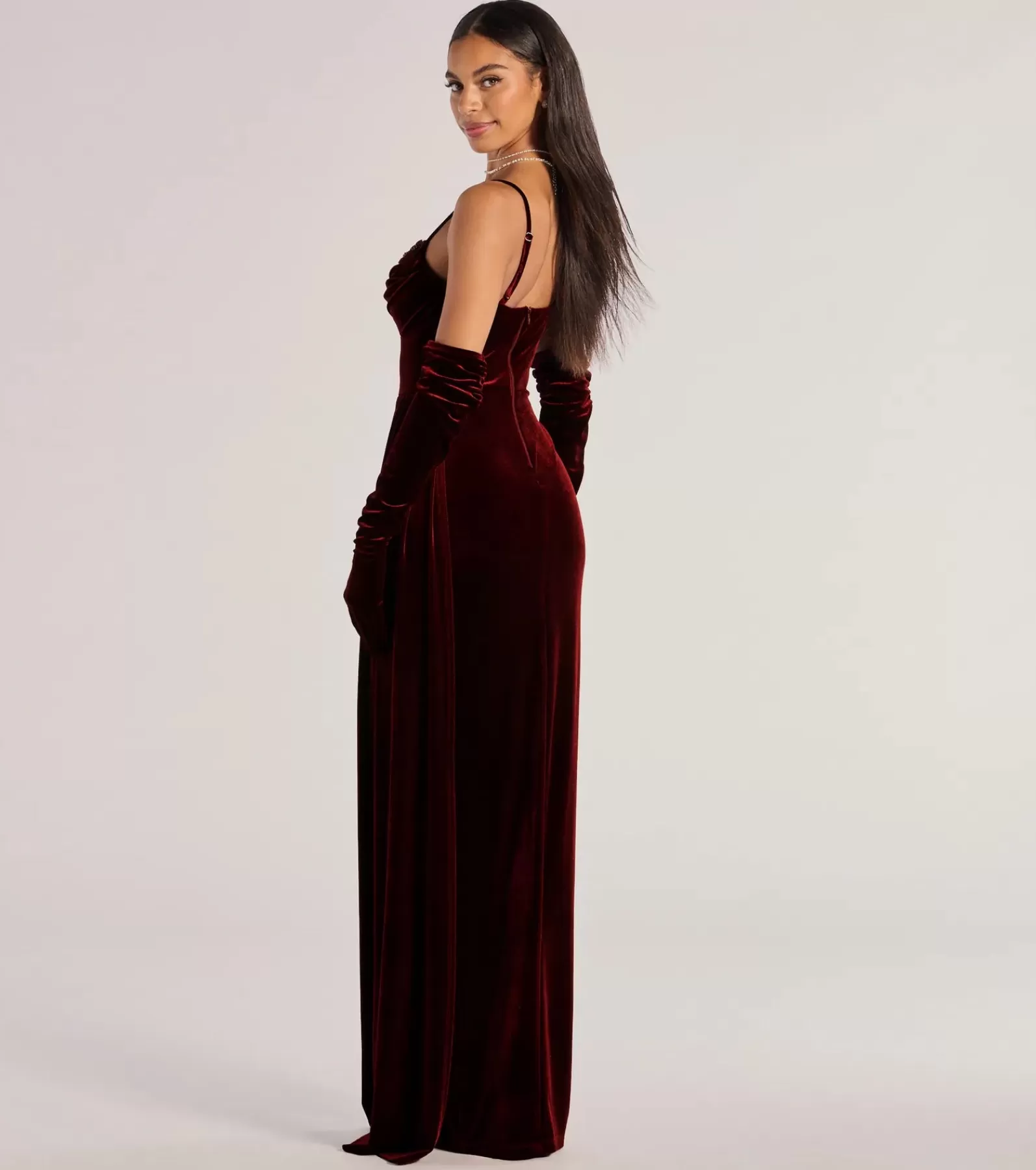 Windsor Wedding Outfits | Velvet Holiday Dresses*Inez Beaded Applique Velvet Formal Dress With Gloves