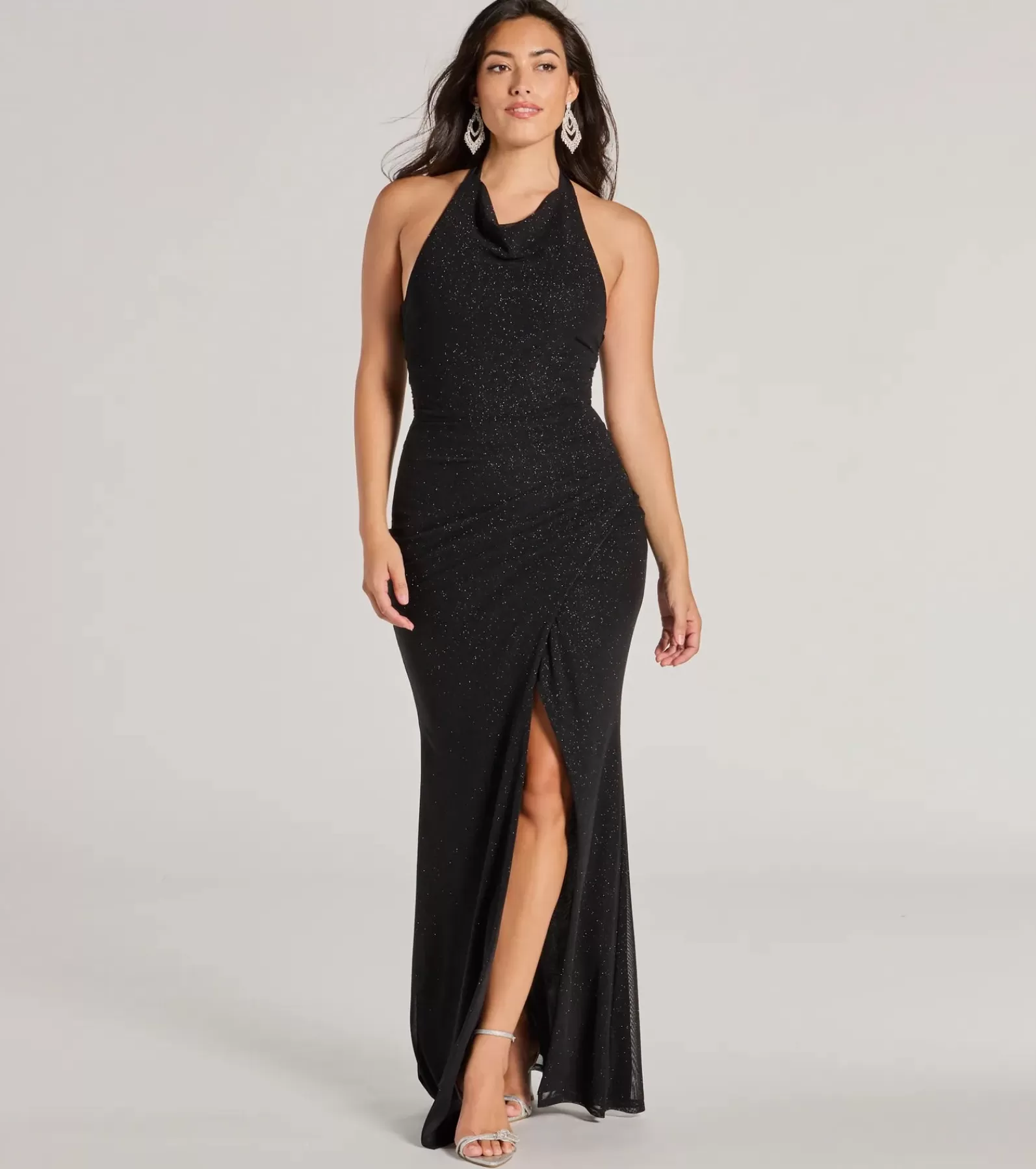 Windsor Wedding Outfits | Black Bridesmaid Dresses*Isabelle Halter Cutout Glitter Slim Formal Dress