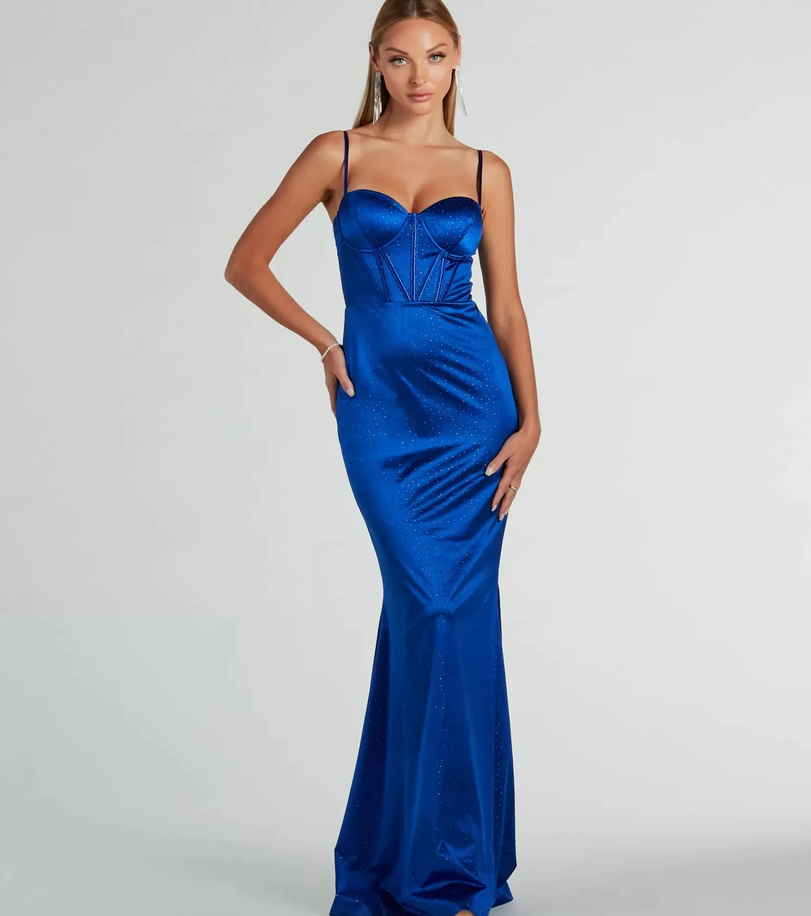 Windsor Satin Bridesmaid Dresses | Blue Bridesmaid Dresses*Jaiden Bustier Rhinestone Satin Formal Dress
