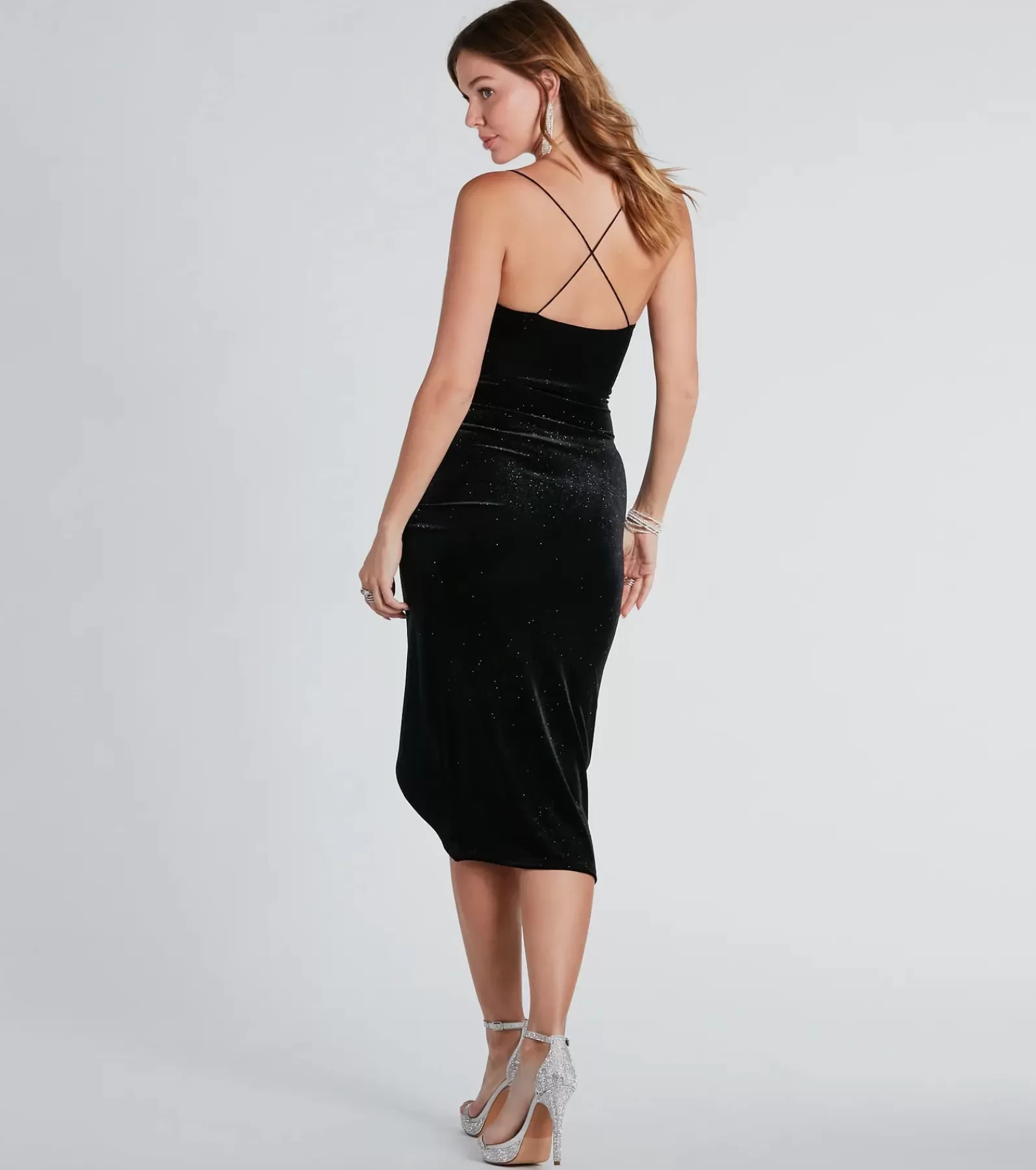 Windsor Glitter Nye Dresses | Country Wedding Guest Dresses*Jaylene Formal Velvet Glitter Midi Dress