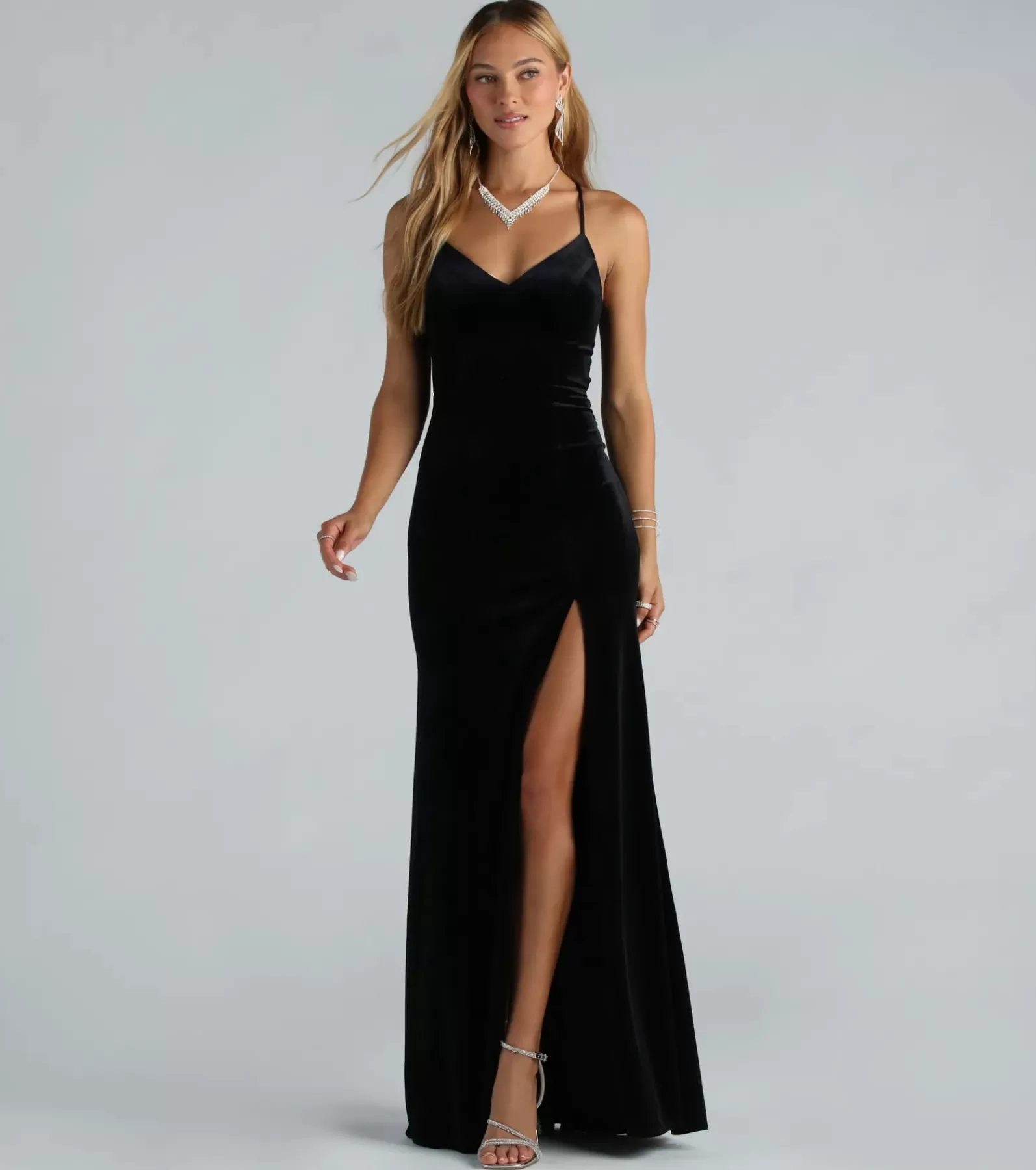 Windsor Black Bridesmaid Dresses | Velvet Holiday Dresses*Jaymie Formal Velvet Lace Back Mermaid Dress