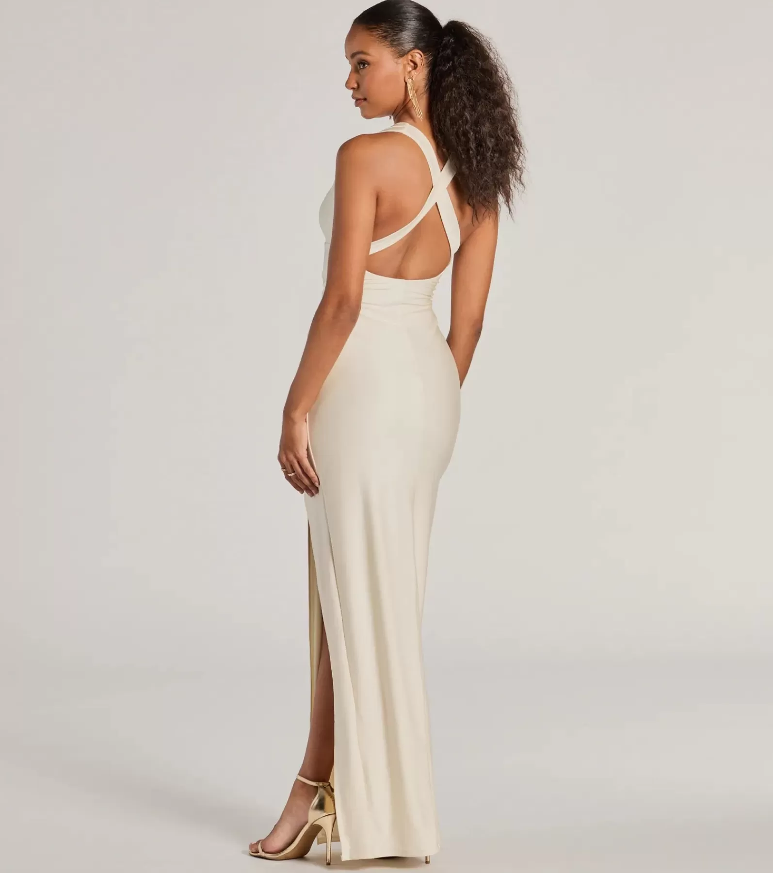 Windsor Bridal Reception Dresses | Rehearsal*Jenn V-Neck Strappy Back Slit Long Formal Dress