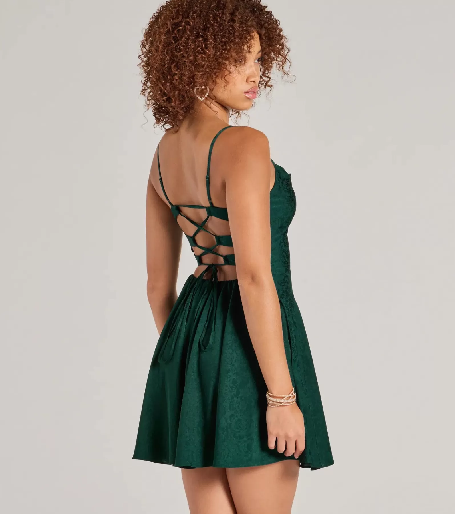 Windsor Mini Holiday Dresses | Green Holiday Dresses*Jianna Floral Satin Short A-Line Dress