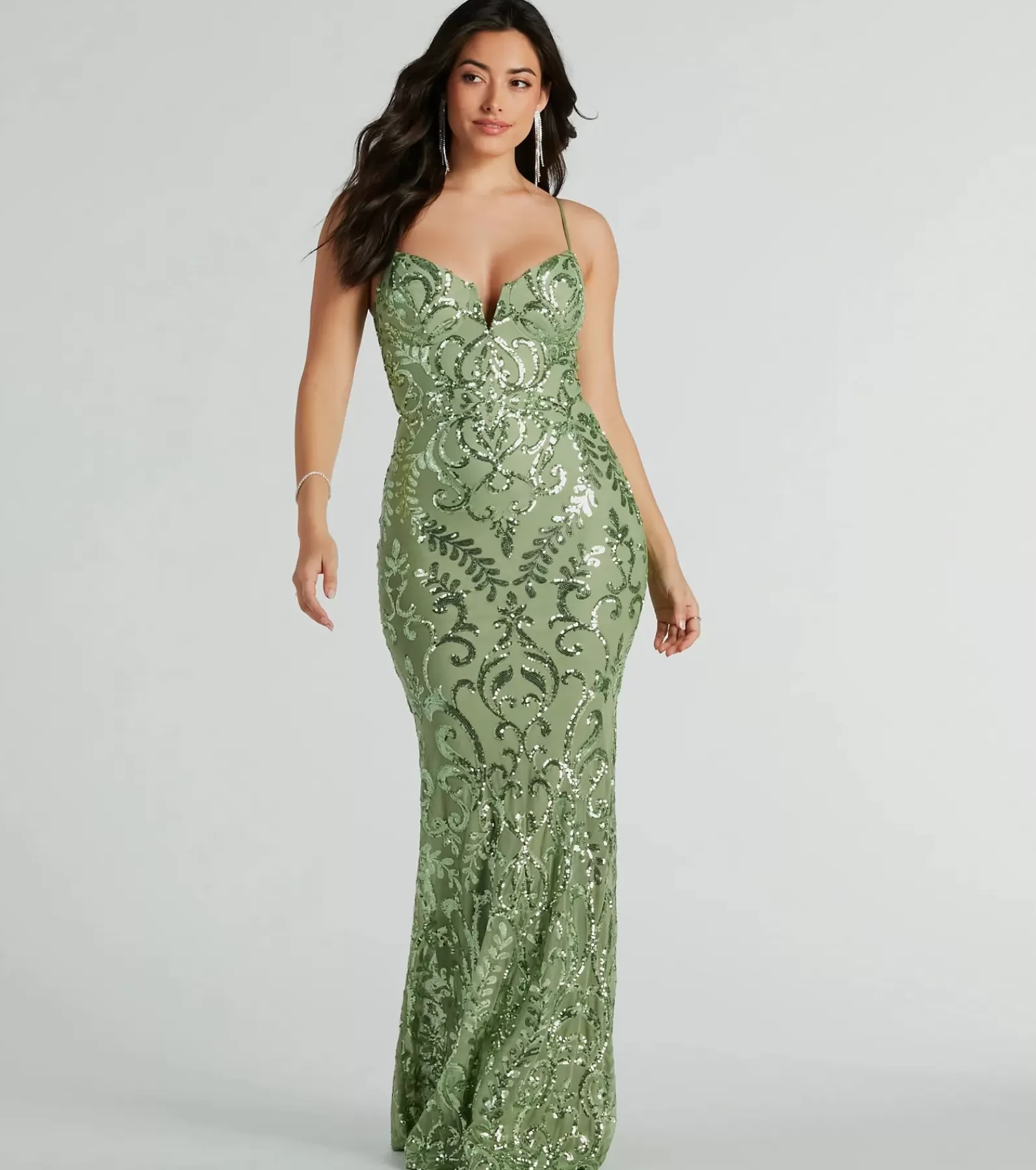 Windsor Sequin Bridesmaid Dresses | Green Bridesmaid Dresses*Julissa V-Neck Sequin Mesh Mermaid Dress