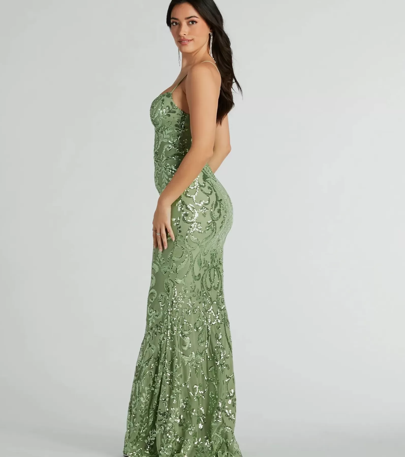 Windsor Sequin Bridesmaid Dresses | Green Bridesmaid Dresses*Julissa V-Neck Sequin Mesh Mermaid Dress