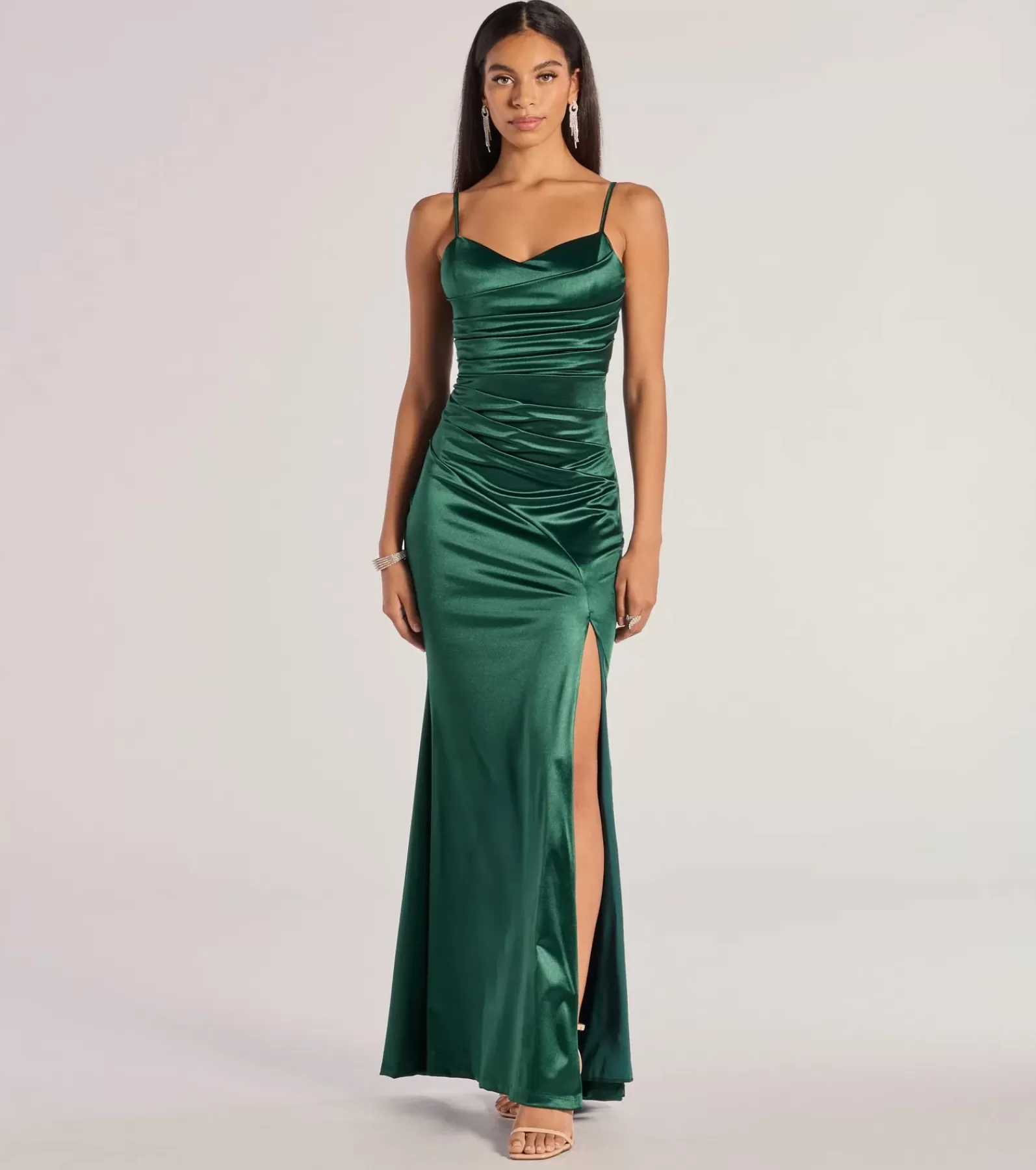 Windsor Wedding Outfits | Satin Bridesmaid Dresses*Kamari Satin Pleated High Slit Mermaid Dress