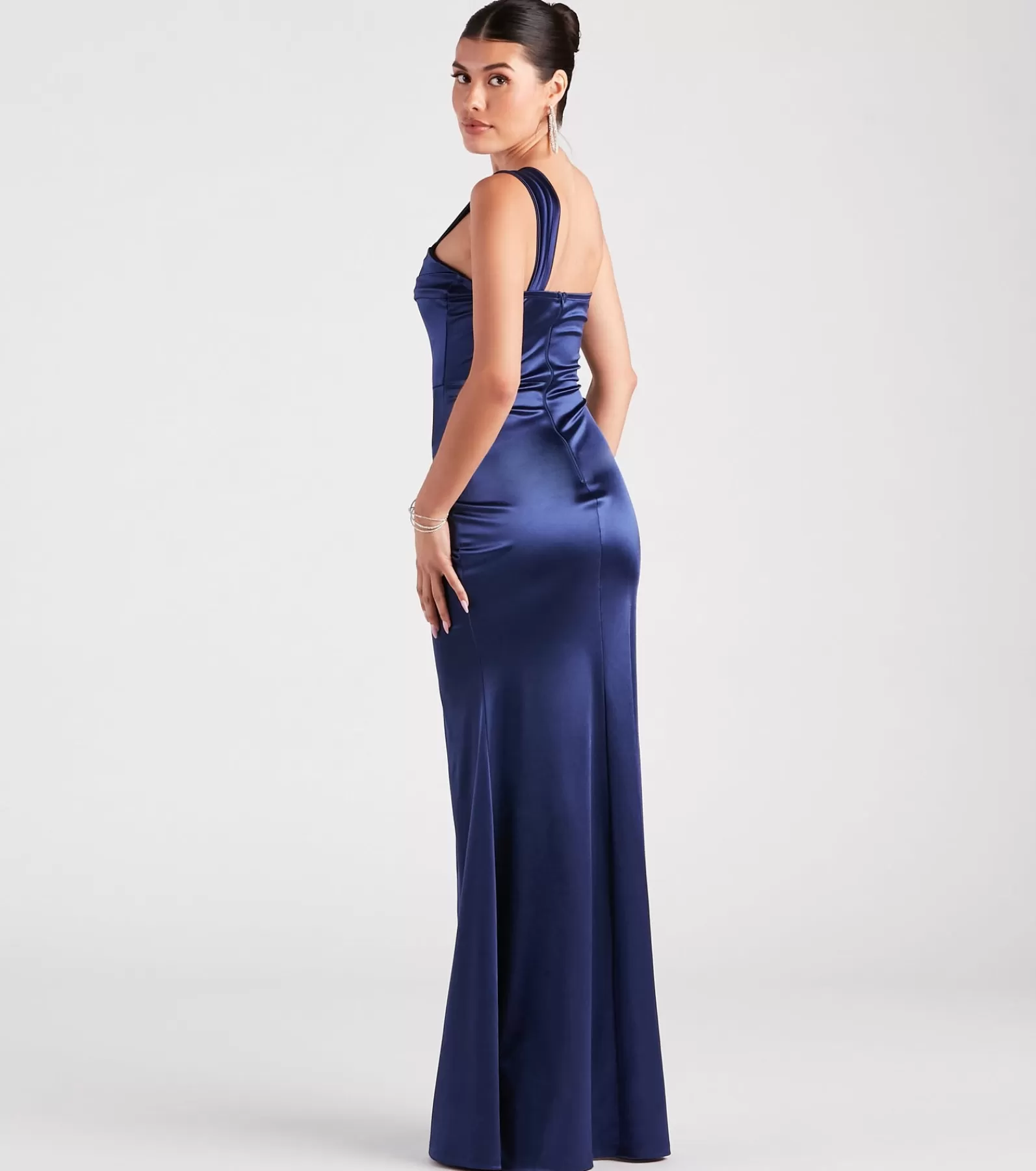 Windsor Satin Bridesmaid Dresses | Blue Bridesmaid Dresses*Kathie Formal Satin One-Shoulder Dress