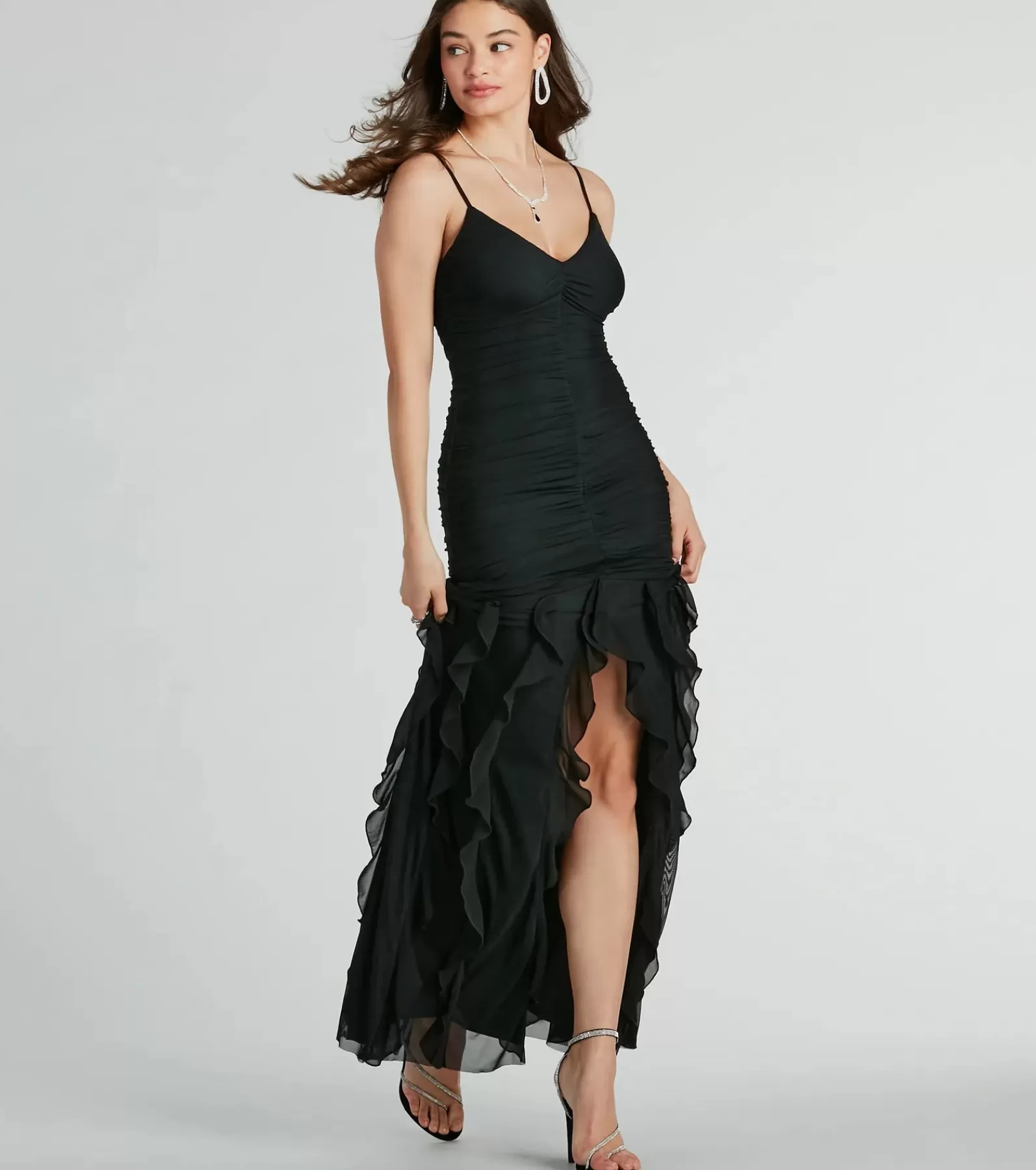 Windsor Country Wedding Guest Dresses*Keily Ruched And Ruffled Mesh Formal Dress