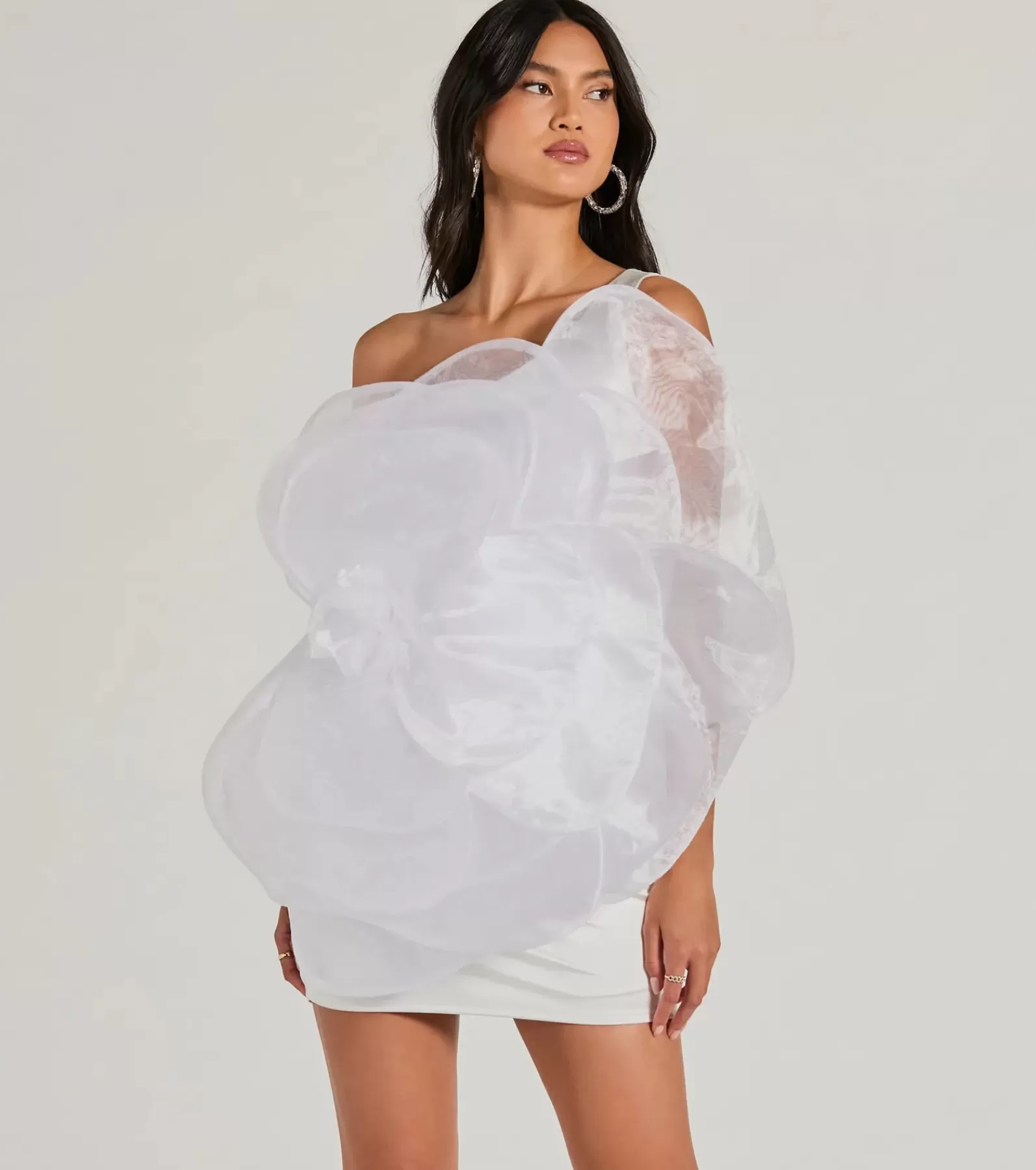 Windsor Bridal Reception Dresses | Bridal Shower*Kerry One-Shoulder Flower Satin Mini Dress