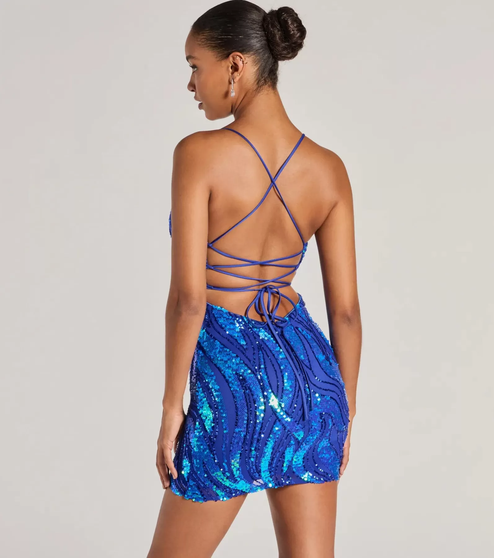 Windsor Short & Mini Dresses*Kitana V-Neck Lace-Up Sequin Formal Dress