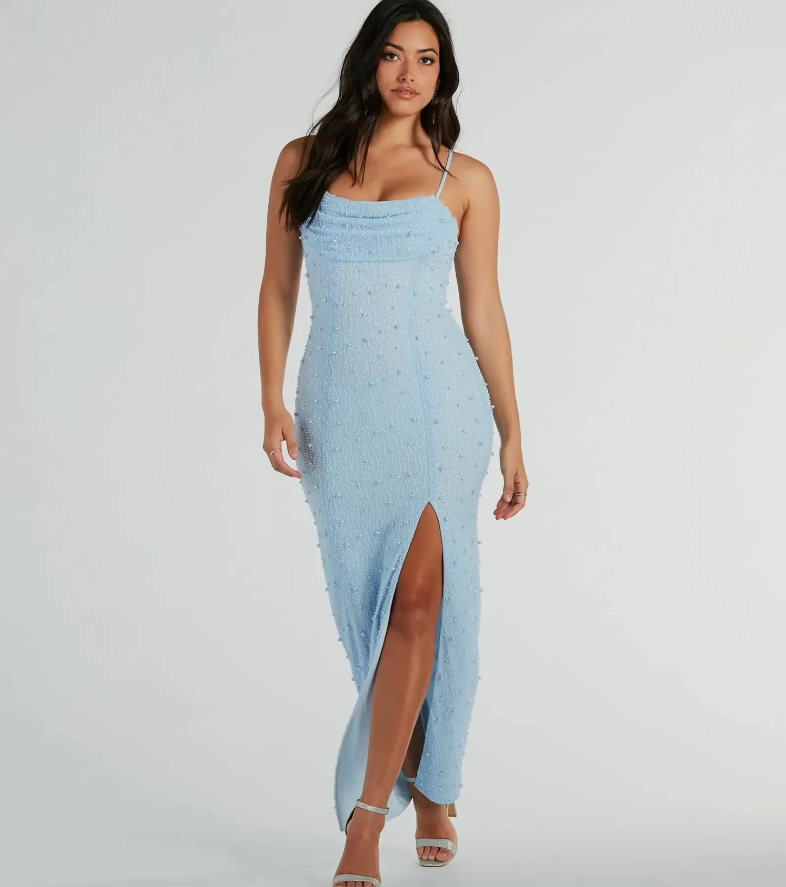 Windsor Rehearsal | Long Dresses*Klara Cowl Neck Faux Pearl Bead Slim Formal Dress