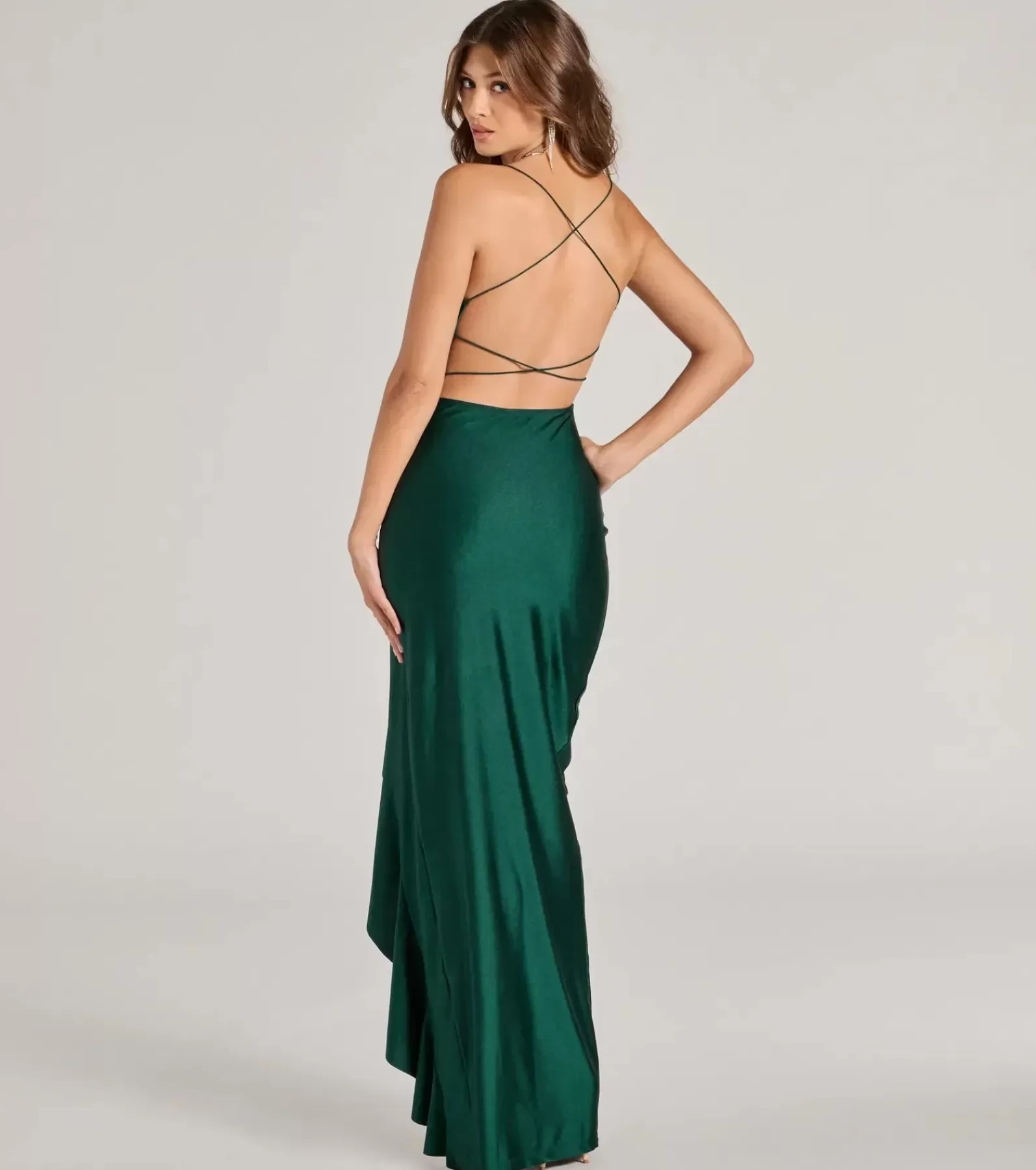 Windsor Wedding Outfits | Rehearsal*Lainey Ruffled High Slit Long Formal Dress