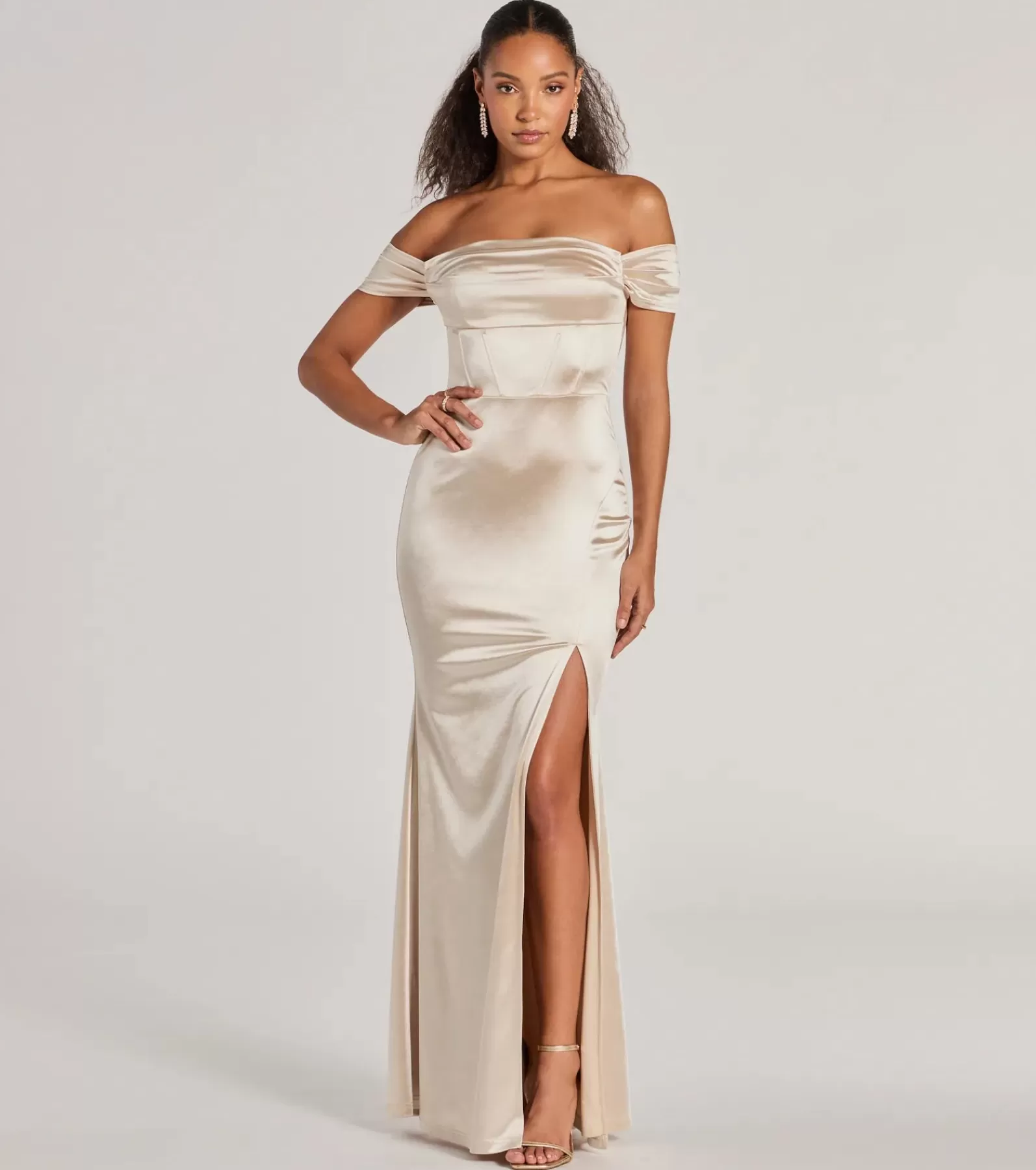 Windsor Satin Bridesmaid Dresses | Long Dresses*Laura Off-The-Shoulder Mermaid Satin Formal Dress