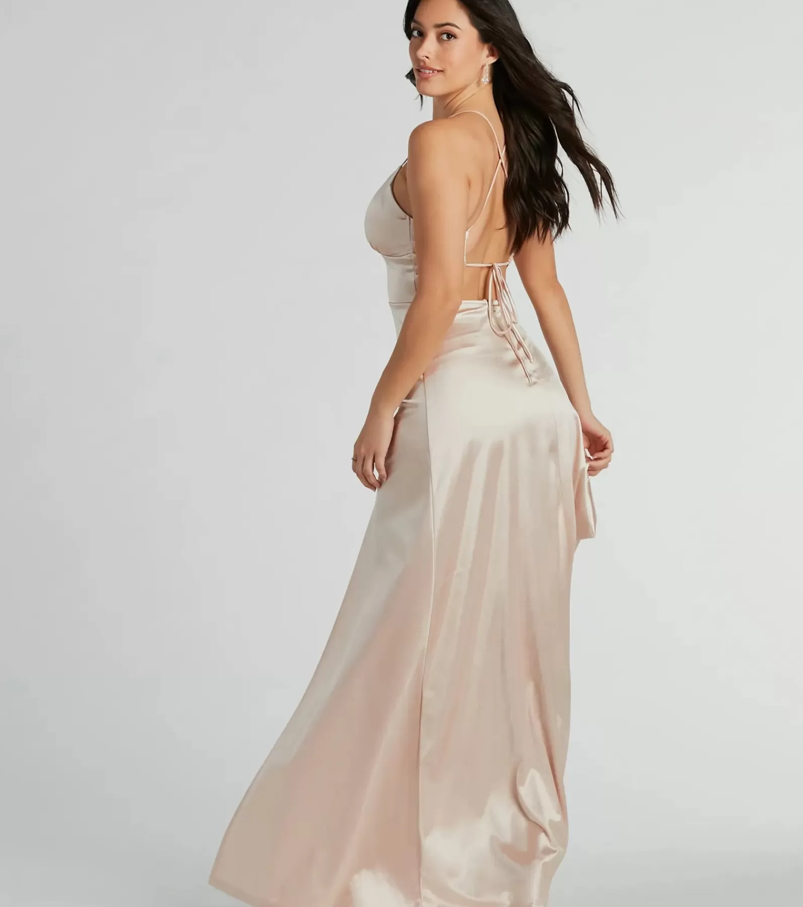 Windsor Satin Bridesmaid Dresses | Blue Bridesmaid Dresses*Laurel Lace-Up A-Line Slit Satin Formal Dress
