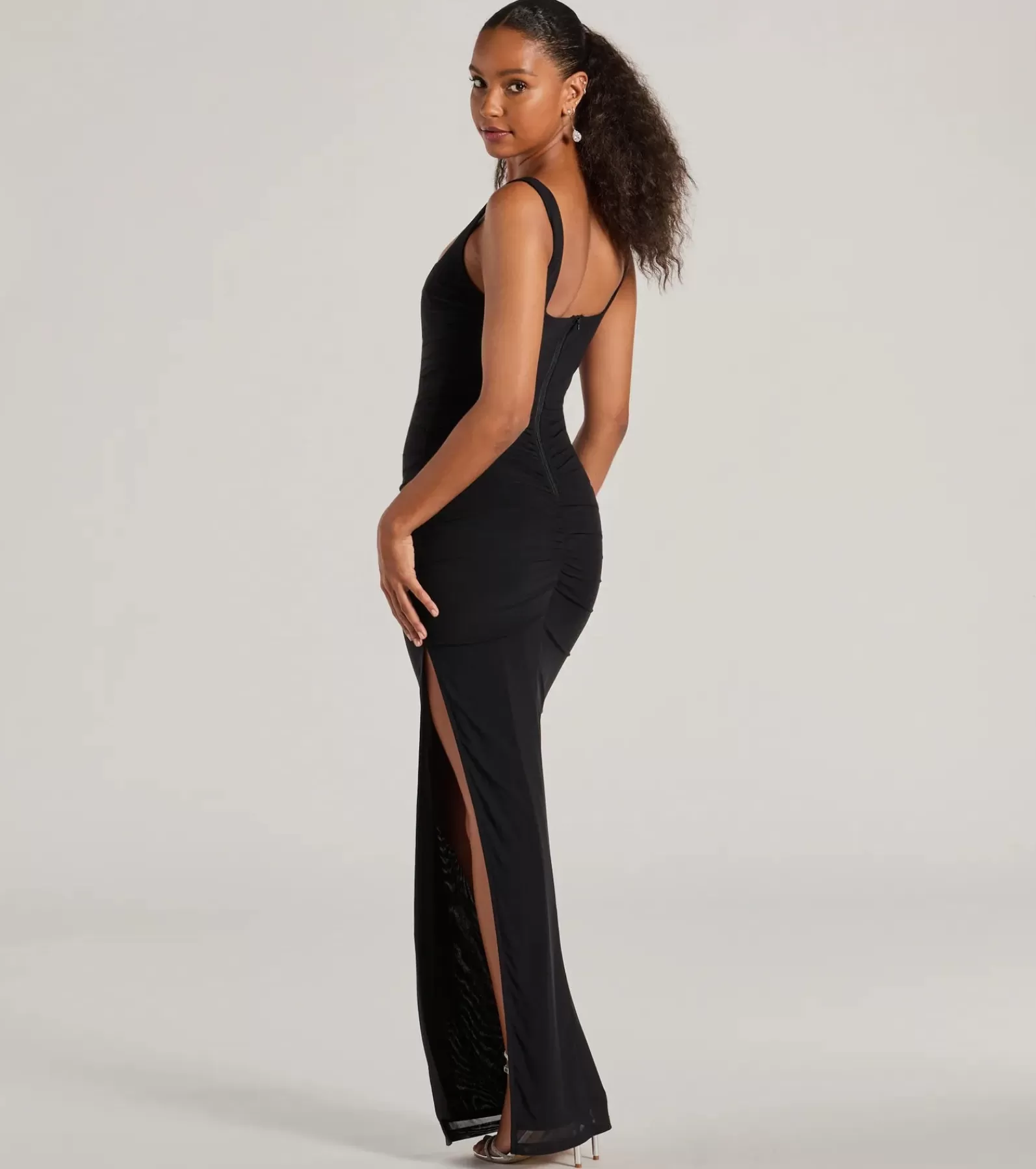 Windsor Black Bridesmaid Dresses*Layne Square Neck Slim Mesh Formal Dress