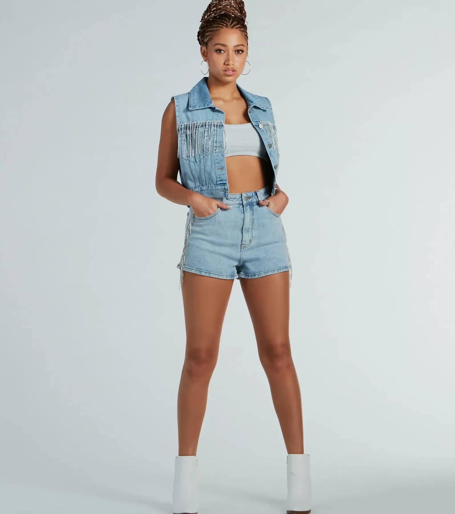Windsor Jean Shorts | Shorts*Life Of The Party Rhinestone Fringe Denim Shorts