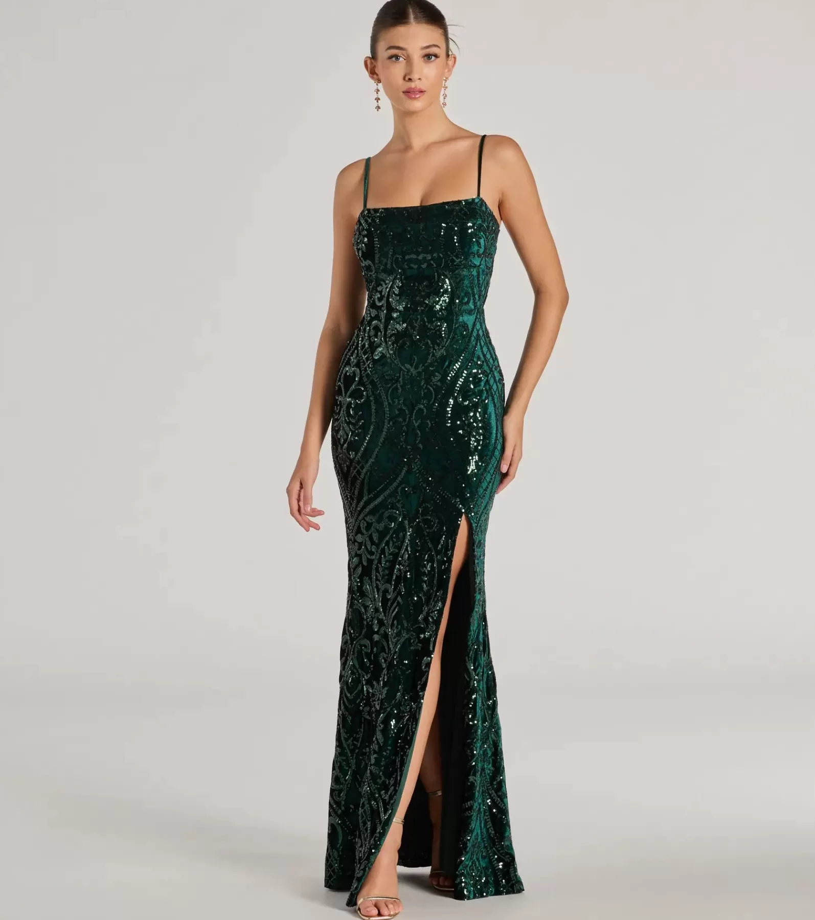 Windsor Wedding Outfits | Black Tie Wedding Guest Dresses*Lilia Sequin Velvet High Slit Mermaid Dress