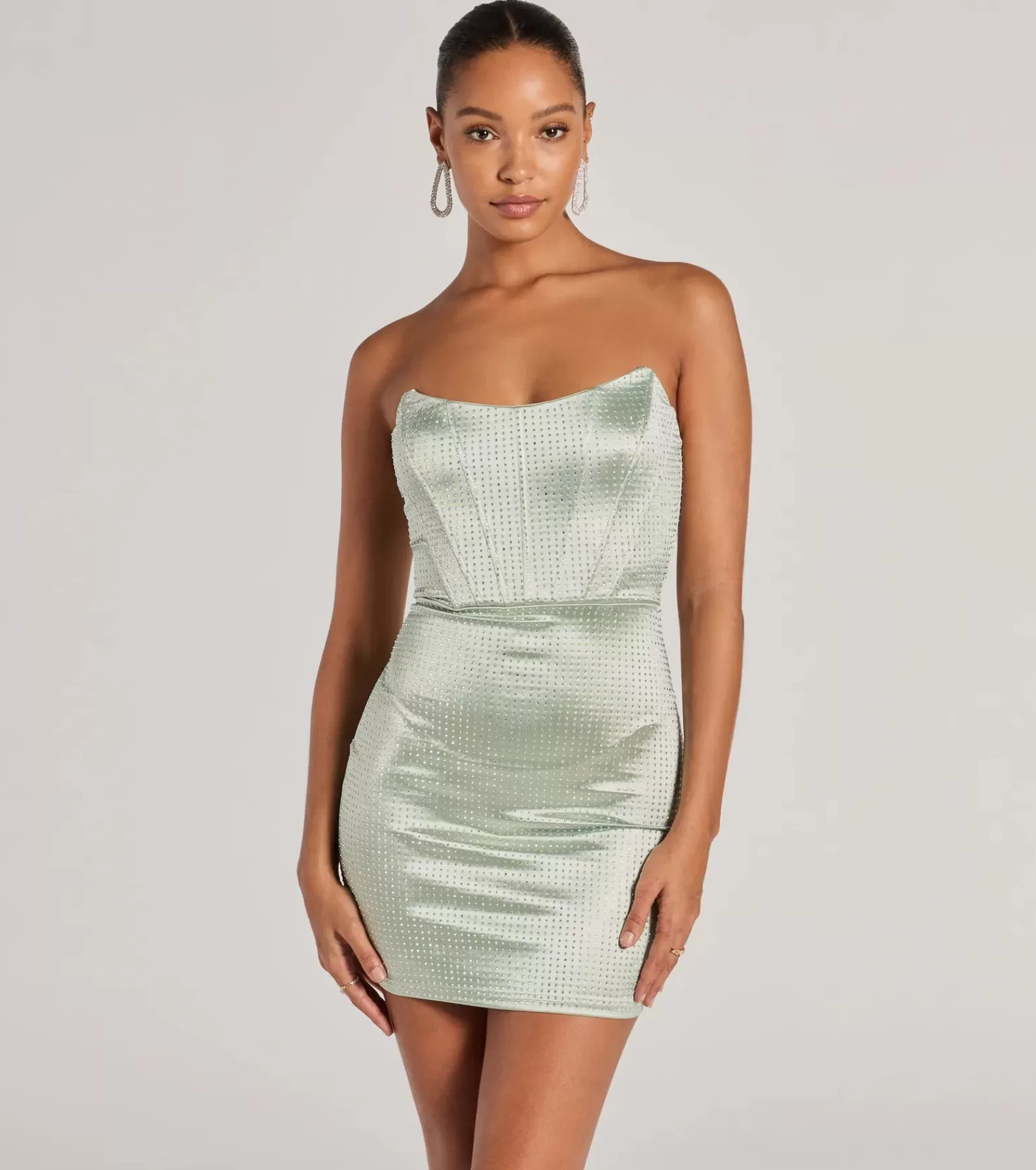 Windsor Satin Nye Dresses | Nye Outfits*Lily Strapless Corset Rhinestone Satin Mini Dress