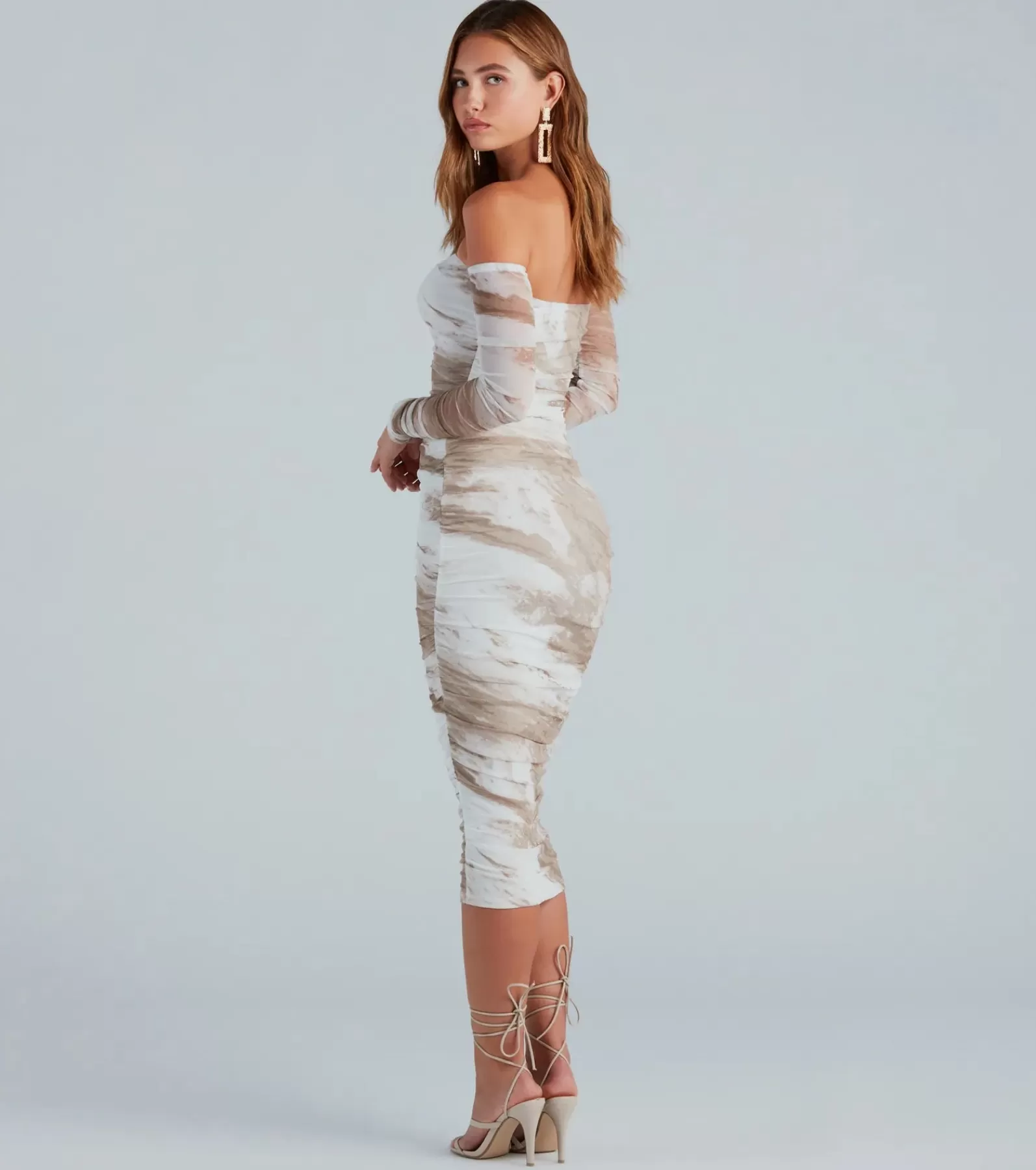 Windsor Honeymoon | Midi Dresses*Living A Dream Marble Off-The-Shoulder Midi Dress