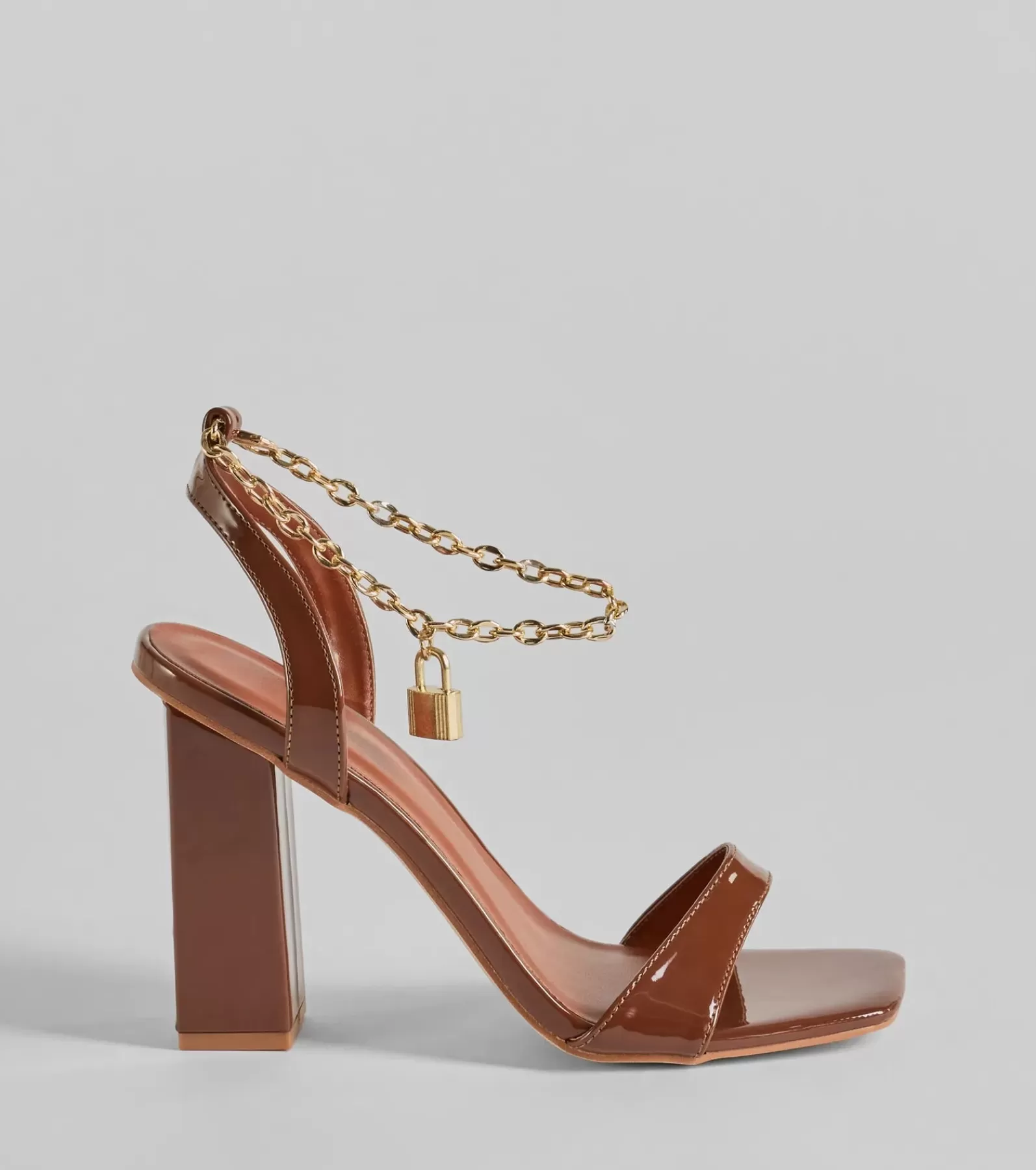 Windsor High Heels | Sandals*Locked In Chain Ankle Patent Block Heels