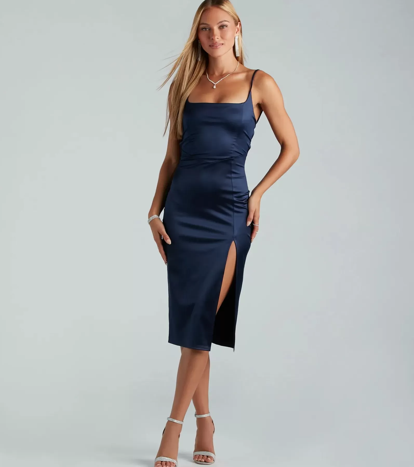 Windsor Bridal Shower | Satin Bridesmaid Dresses*Luxurious Night Satin Midi Dress