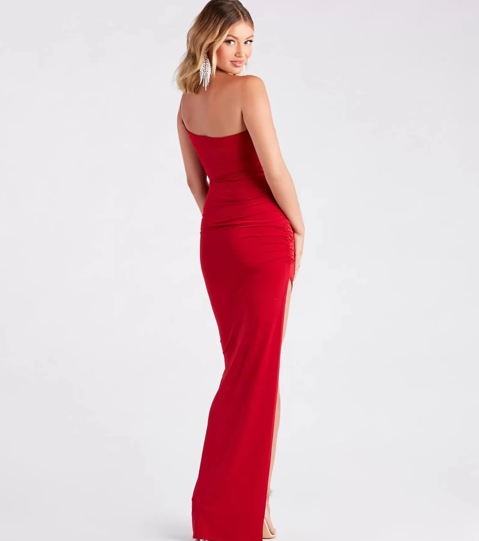 Windsor Red Bridesmaid Dresses | Black Tie Wedding Guest Dresses*Madalyn One-Shoulder High Slit Formal Dress