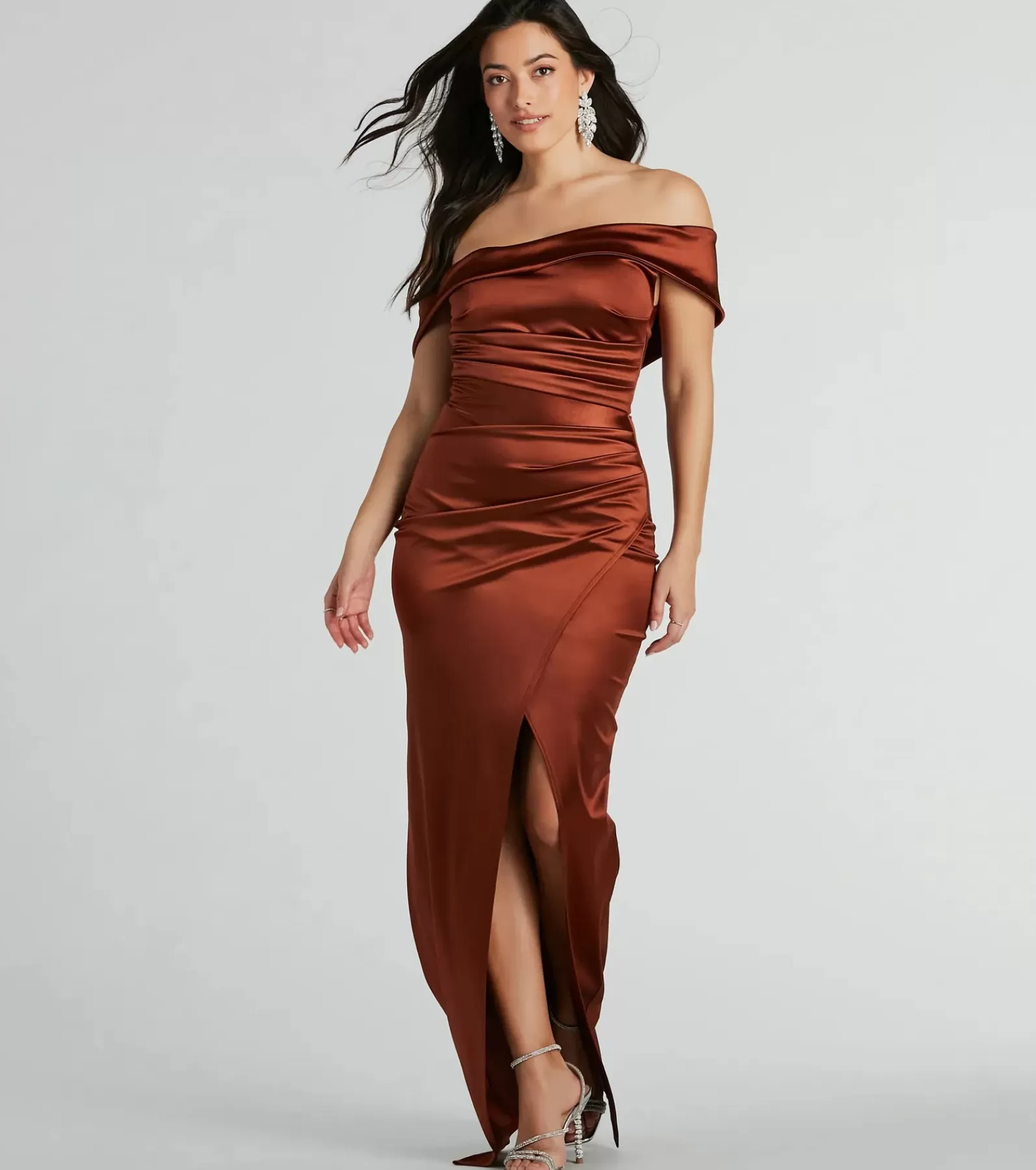 Windsor Satin Bridesmaid Dresses | Green Bridesmaid Dresses*Maeva Formal Satin Off-The-Shoulder Dress