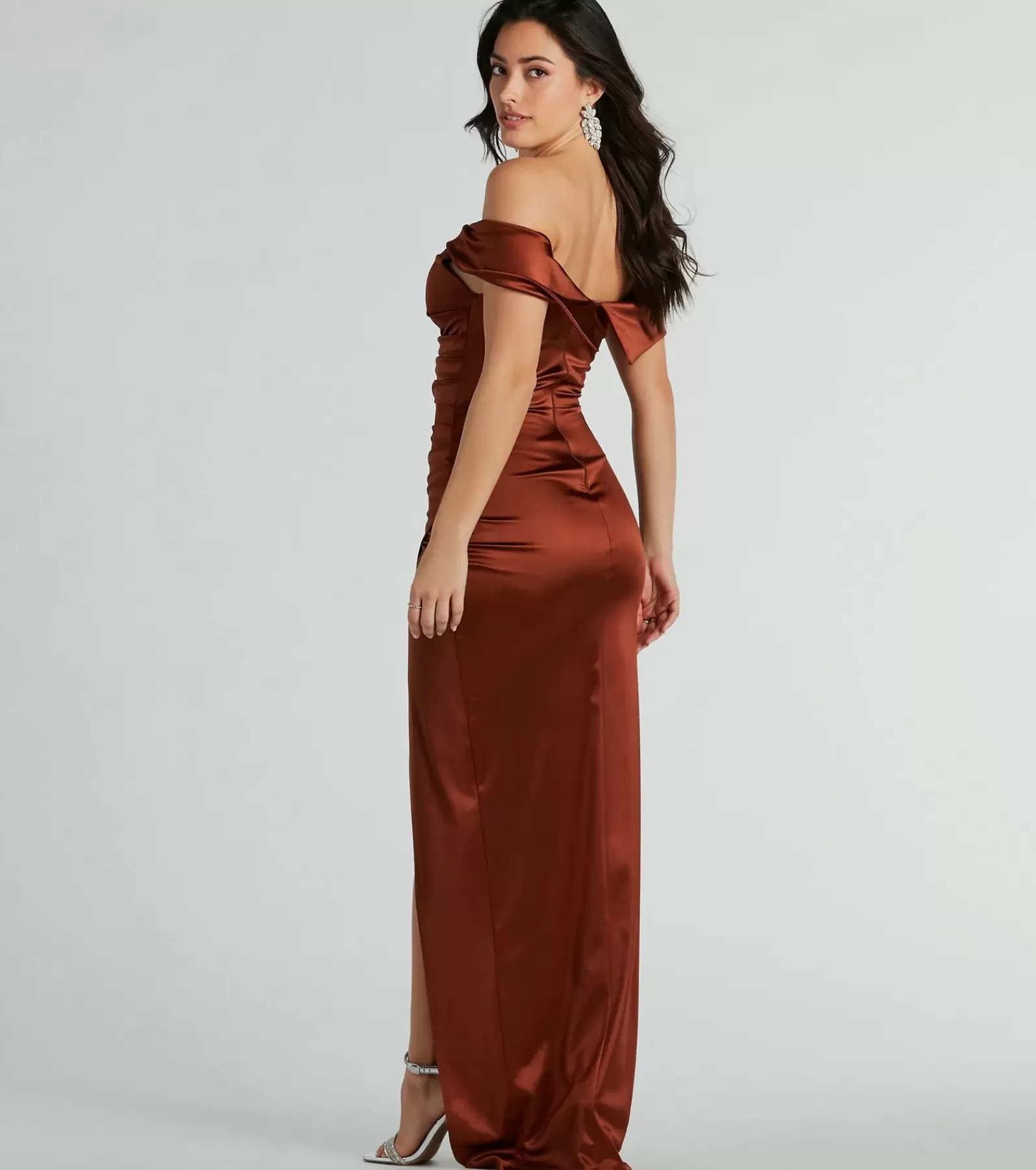 Windsor Satin Bridesmaid Dresses | Green Bridesmaid Dresses*Maeva Formal Satin Off-The-Shoulder Dress