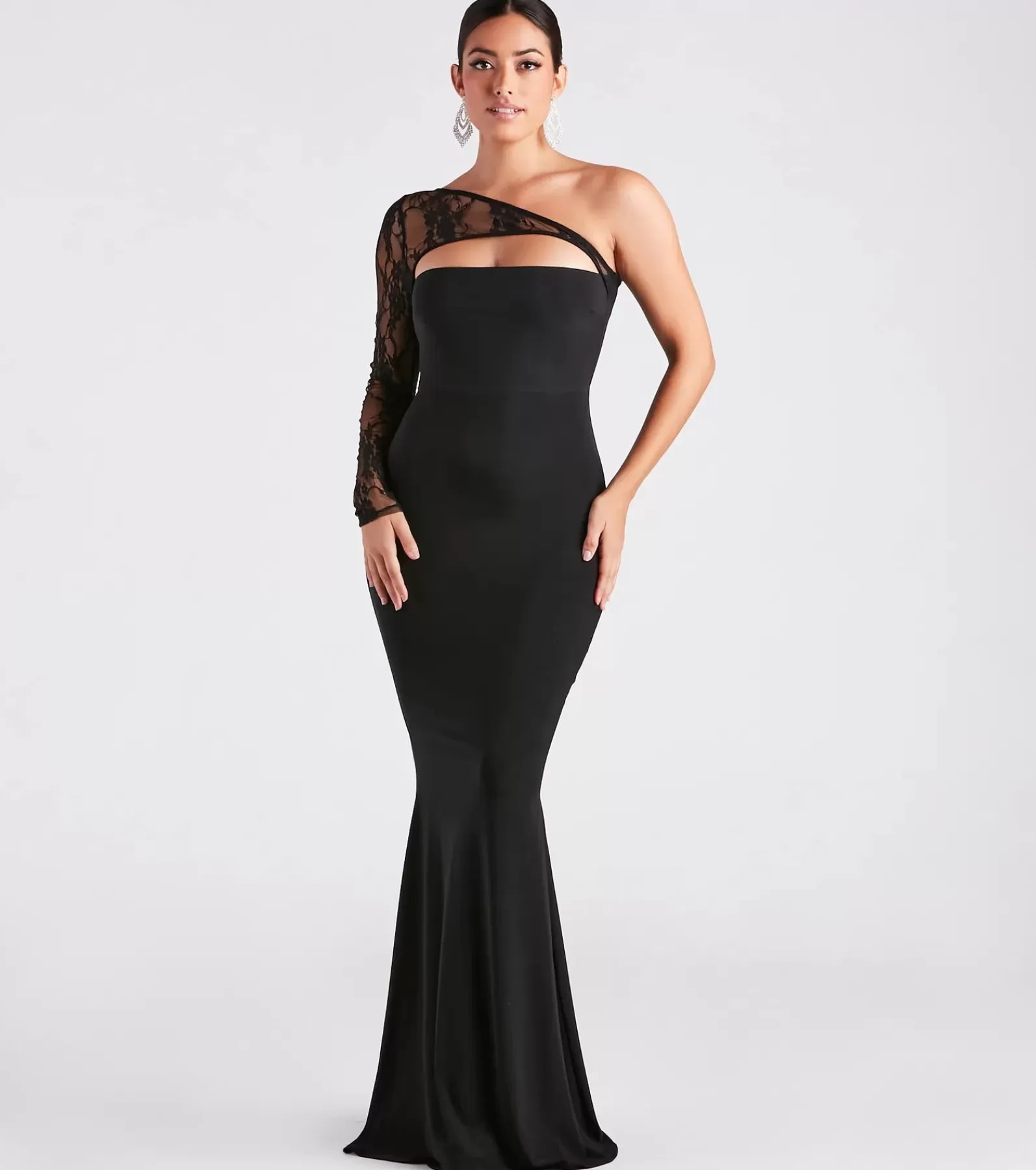 Windsor Black Bridesmaid Dresses | Black Tie Wedding Guest Dresses*Magnolia Formal Lace One Shoulder Mermaid Dress