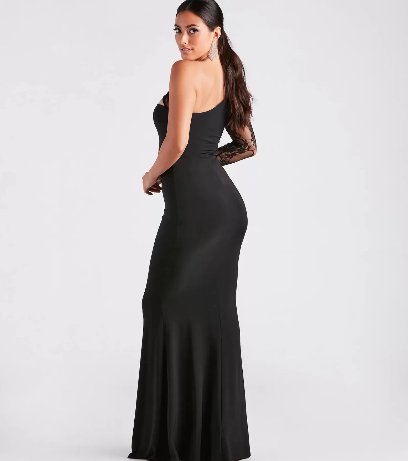 Windsor Black Bridesmaid Dresses | Black Tie Wedding Guest Dresses*Magnolia Formal Lace One Shoulder Mermaid Dress