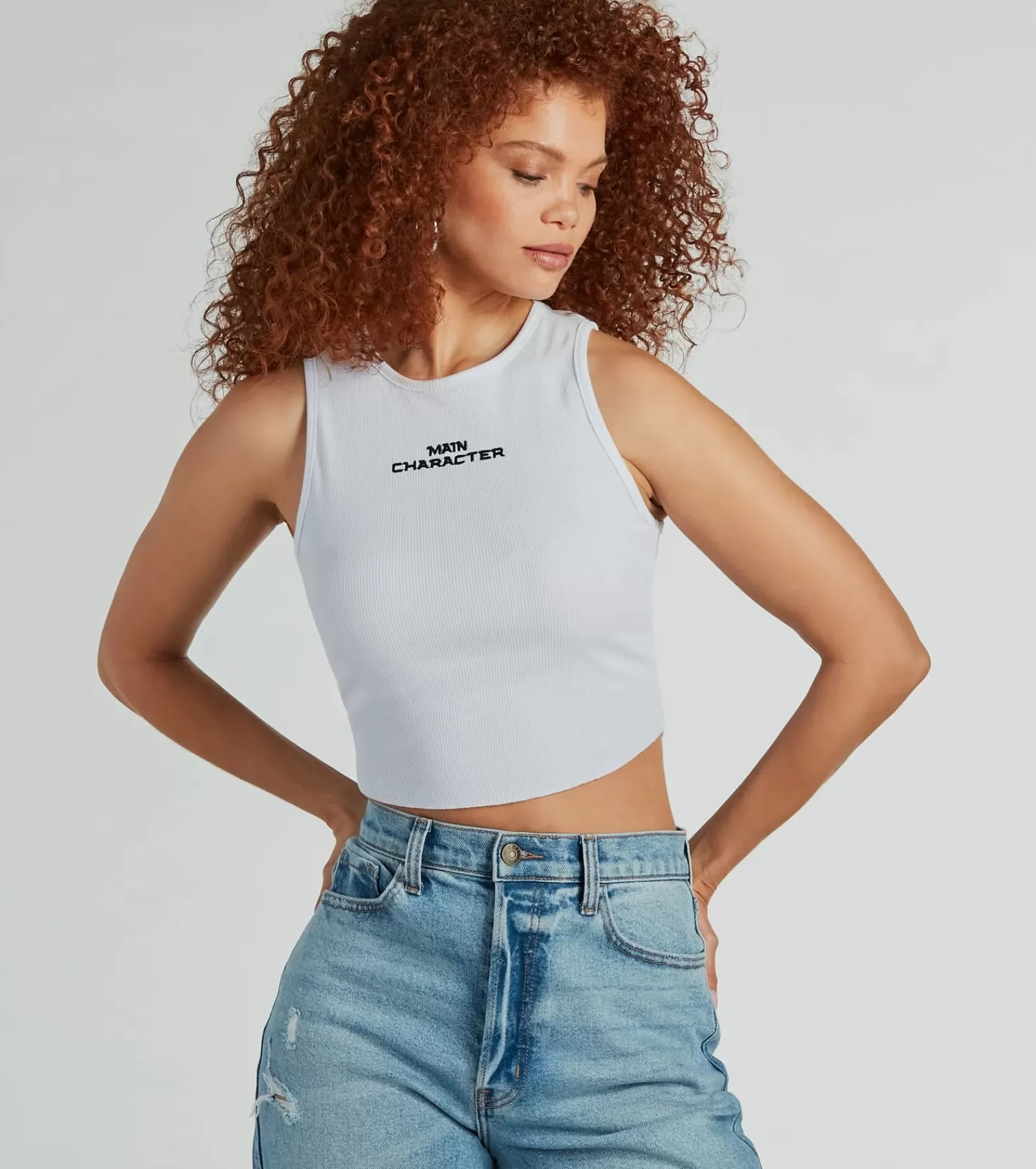 Windsor Graphic Tees*Main Character Sleeveless Tank Crop Top