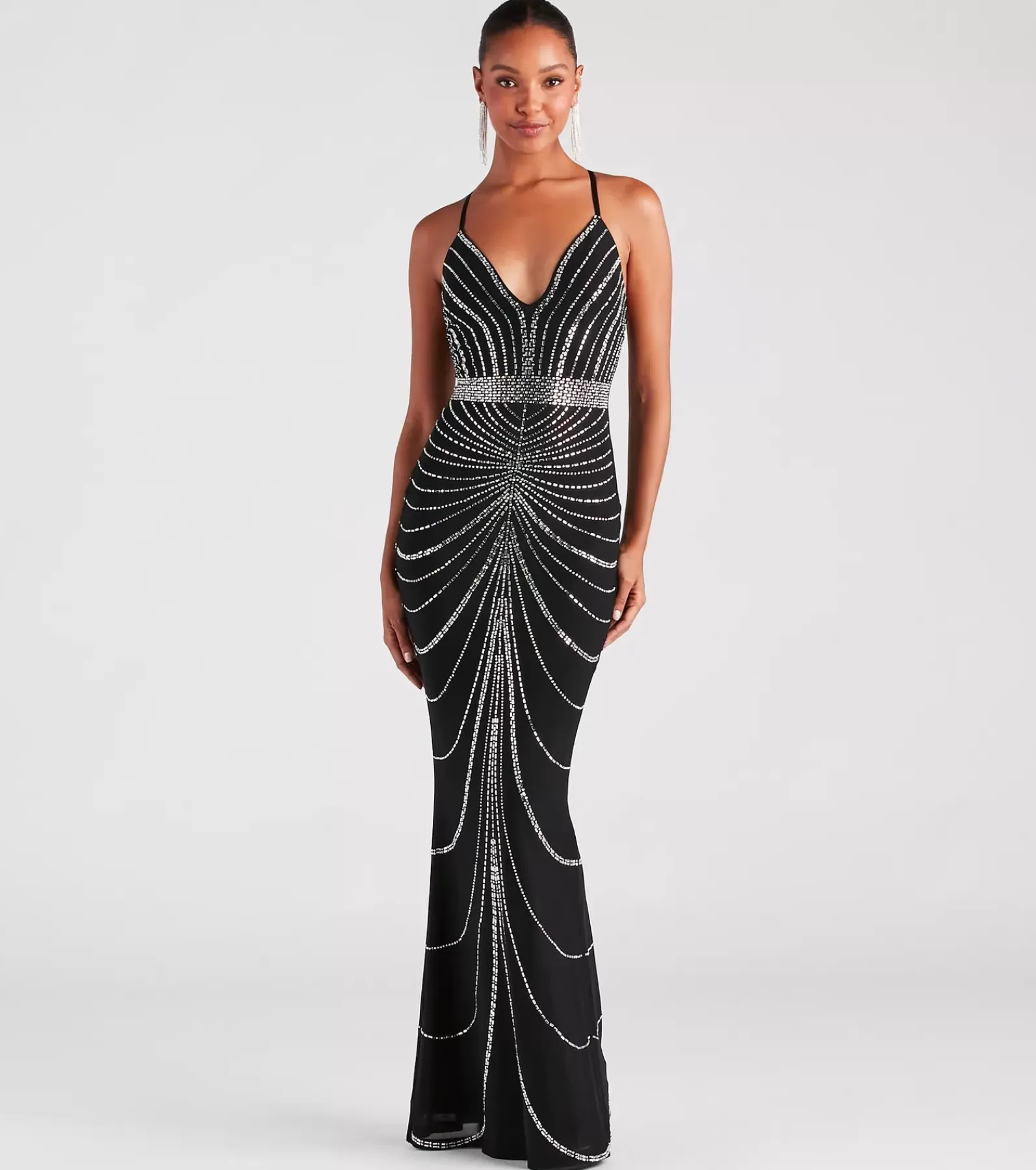 Windsor Black Nye Dresses | Nye Outfits*Maisyn Formal Rhinestone V-Neck Long Dress