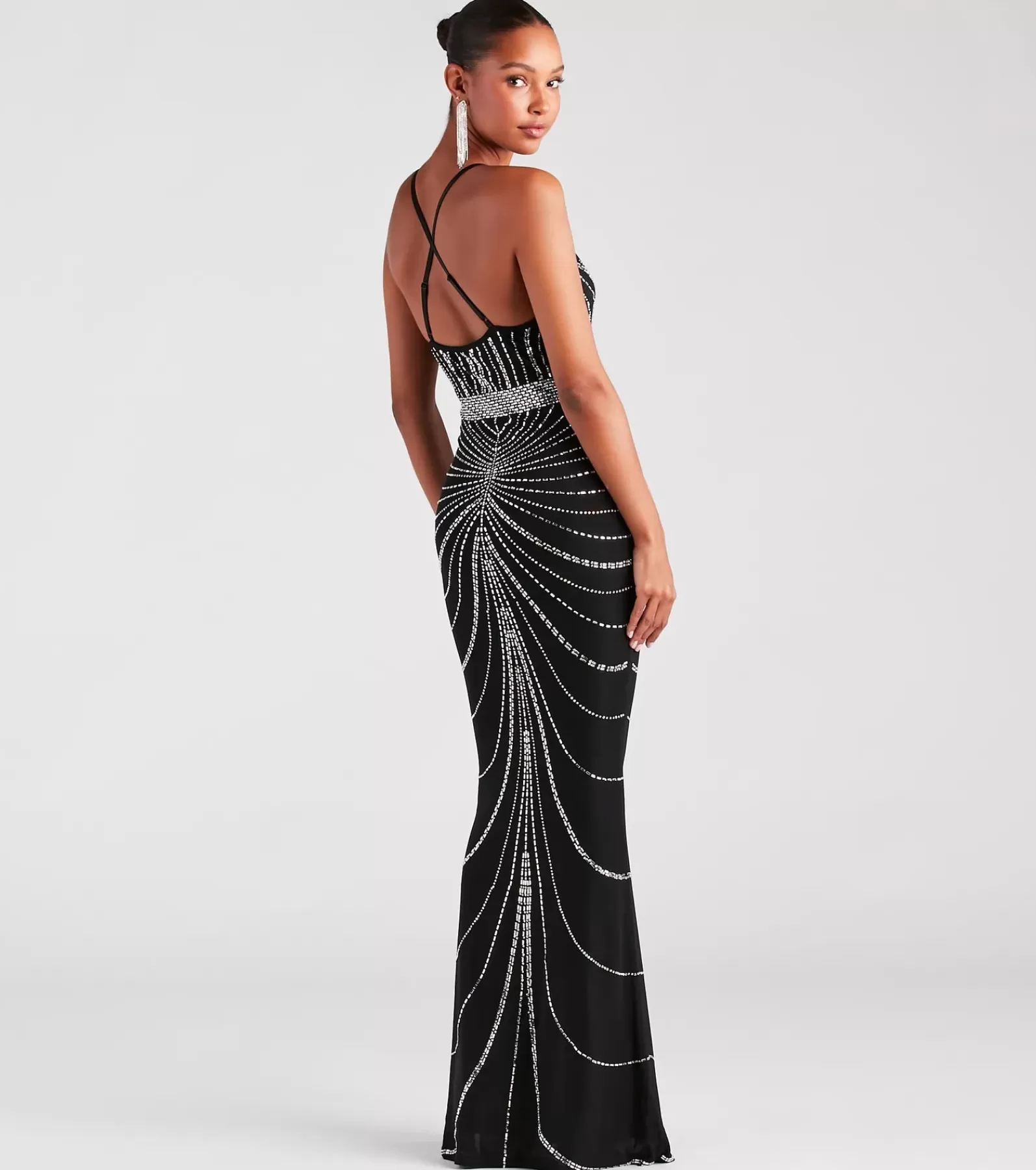 Windsor Black Nye Dresses | Nye Outfits*Maisyn Formal Rhinestone V-Neck Long Dress
