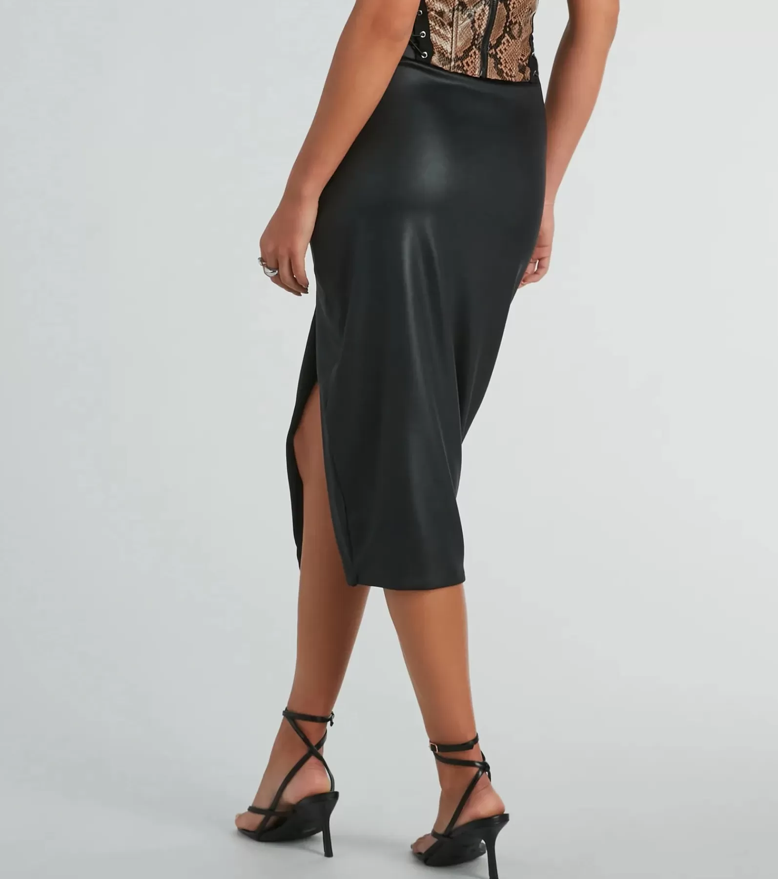Windsor Black Skirts | Faux Leather & Suede Bottoms*Major Bae High-Rise Faux Leather Midi Skirt