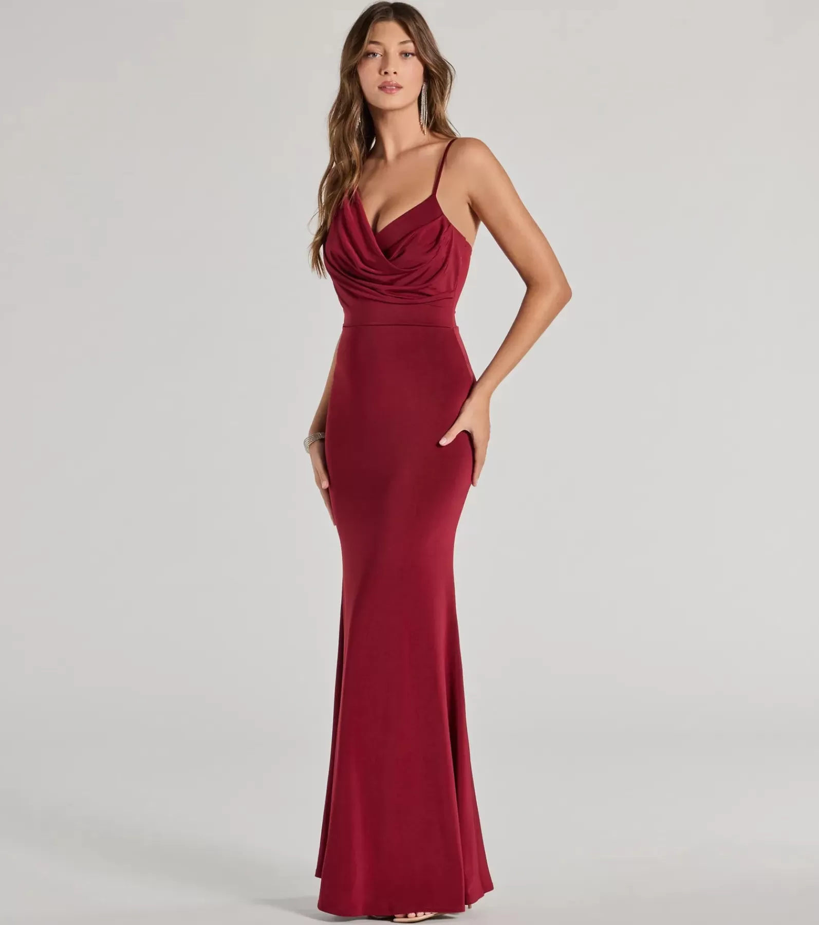 Windsor Wedding Outfits | Red Bridesmaid Dresses*Margot One-Shoulder Cowl Neck Mermaid Dress