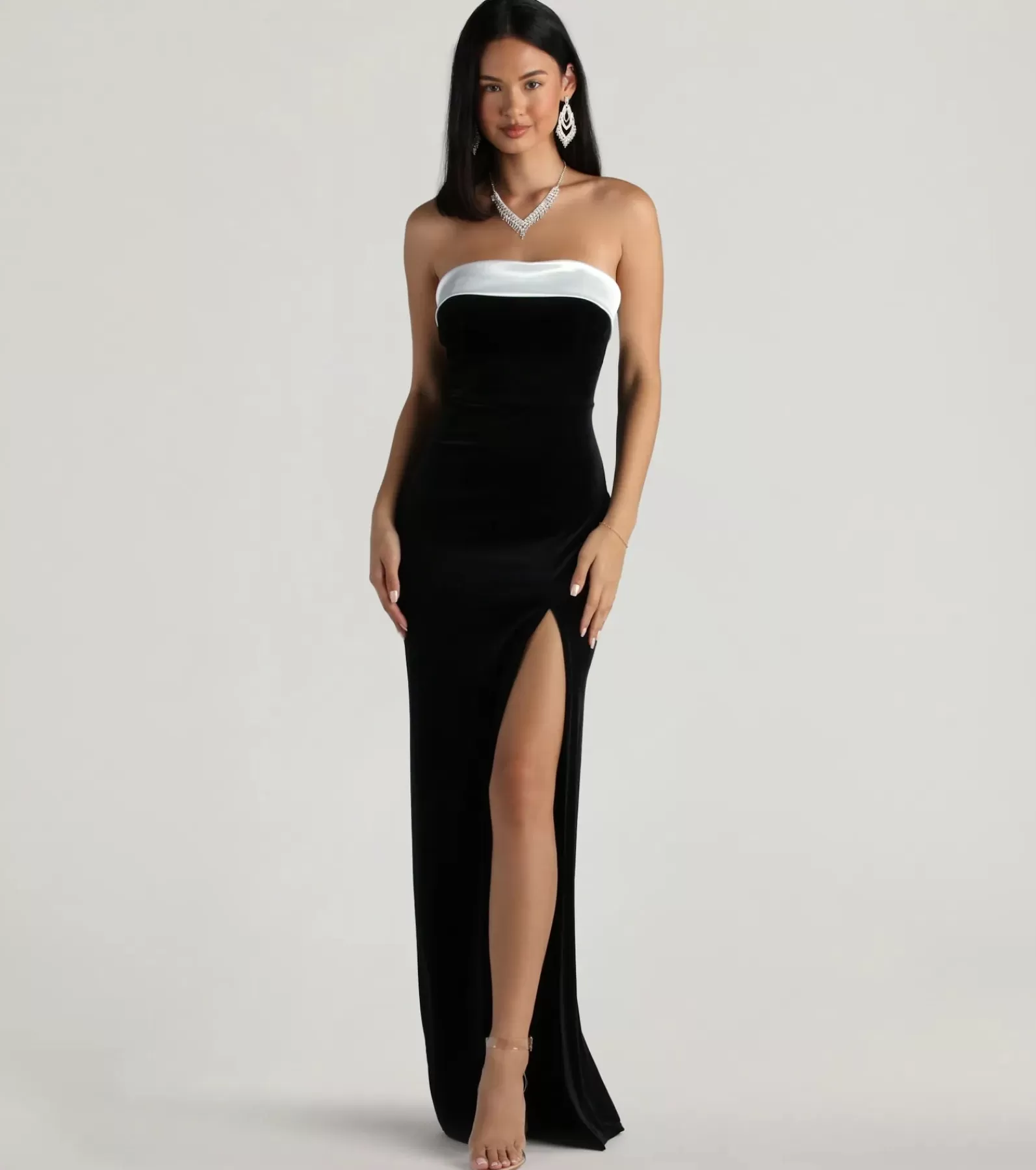 Windsor Black Bridesmaid Dresses | Velvet Holiday Dresses*Marilyn Formal Velvet Strapless Satin Long Dress