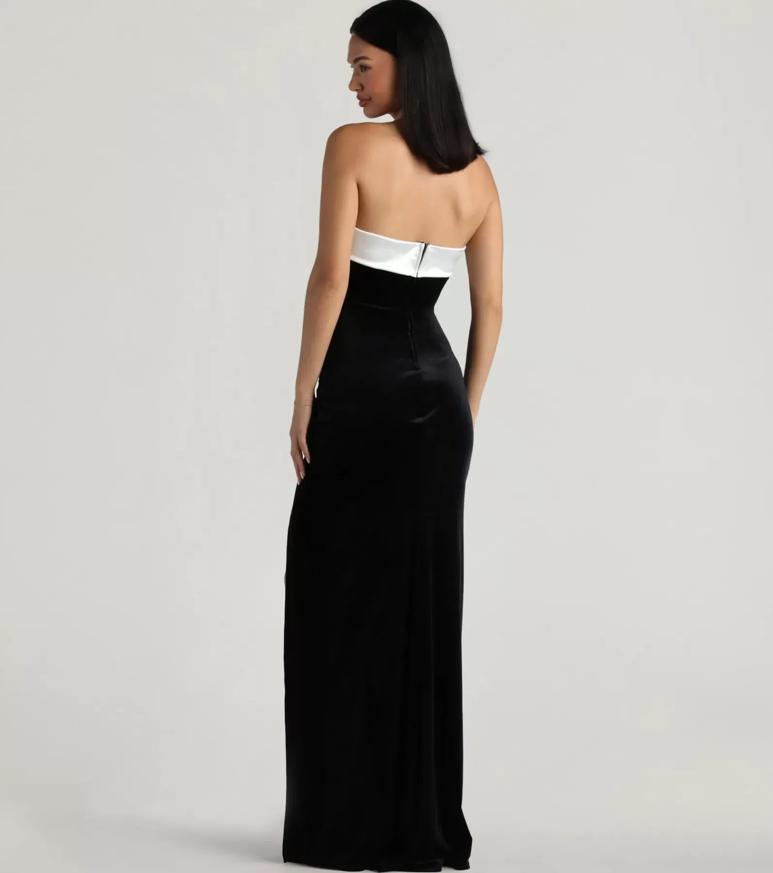 Windsor Black Bridesmaid Dresses | Velvet Holiday Dresses*Marilyn Formal Velvet Strapless Satin Long Dress