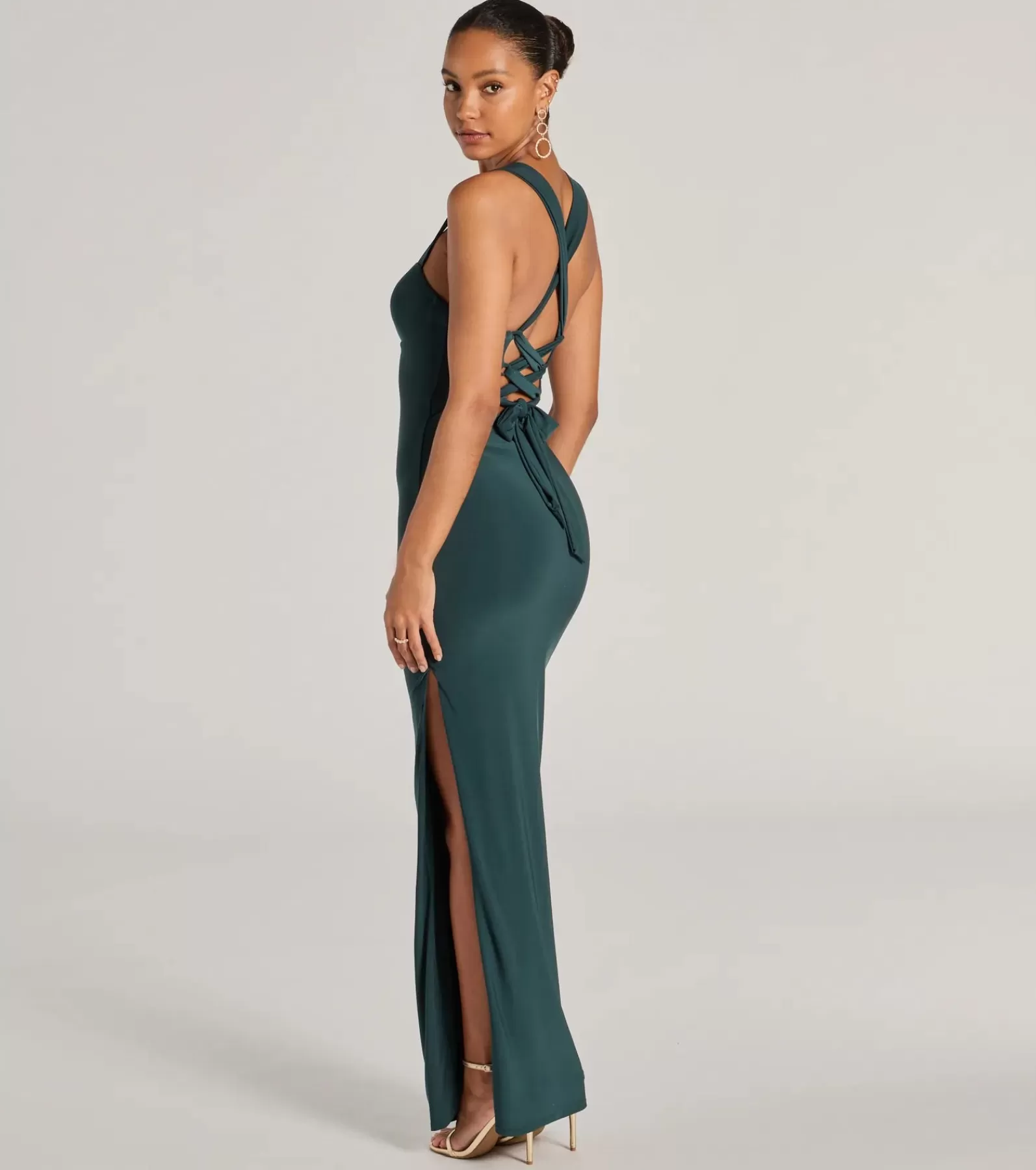 Windsor Green Bridesmaid Dresses | Long Dresses*Marleigh Lace-Up High Slit Formal Dress