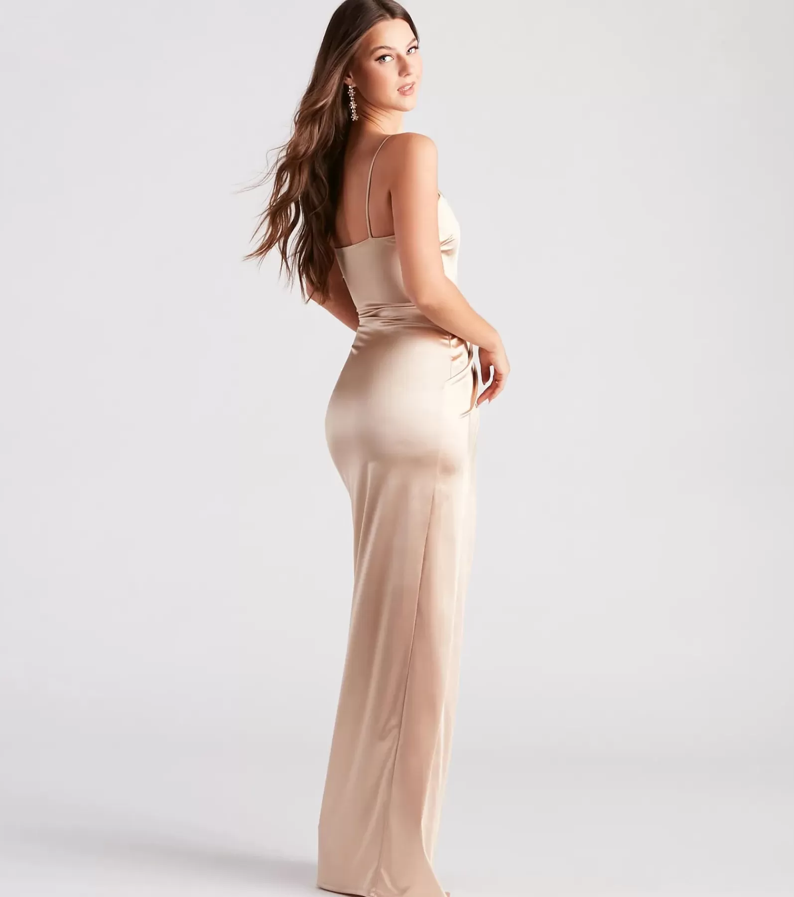 Windsor Satin Bridesmaid Dresses | Blue Bridesmaid Dresses*Mayra Formal Satin Slit Long Dress