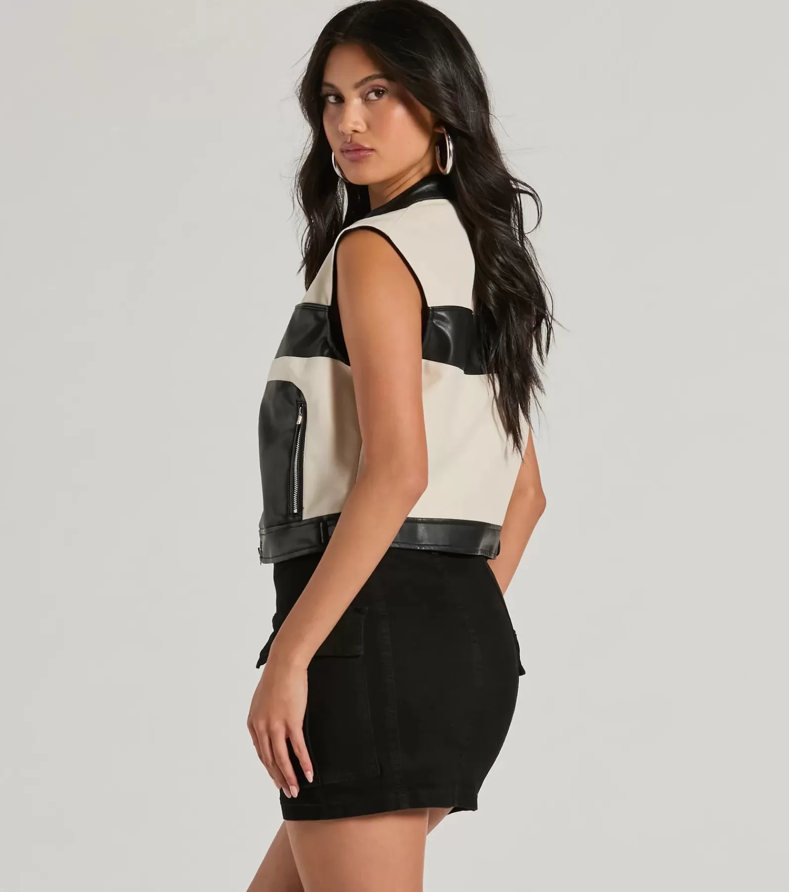 Windsor Moto & Faux Leather*Meet The Crew Contrast Moto Faux Leather Vest