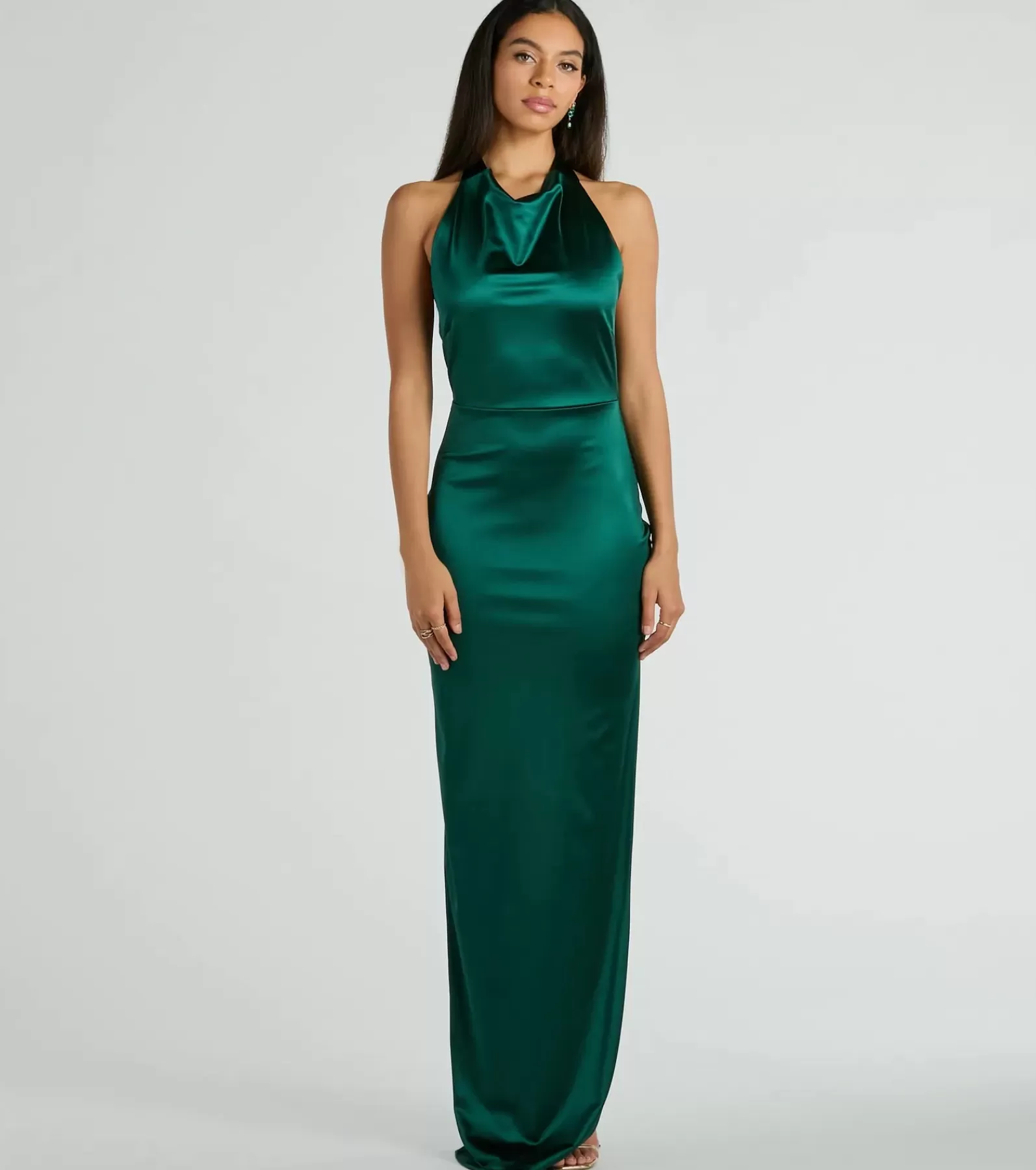 Windsor Wedding Outfits | Satin Bridesmaid Dresses*Melina Halter Slim Long Satin Formal Dress