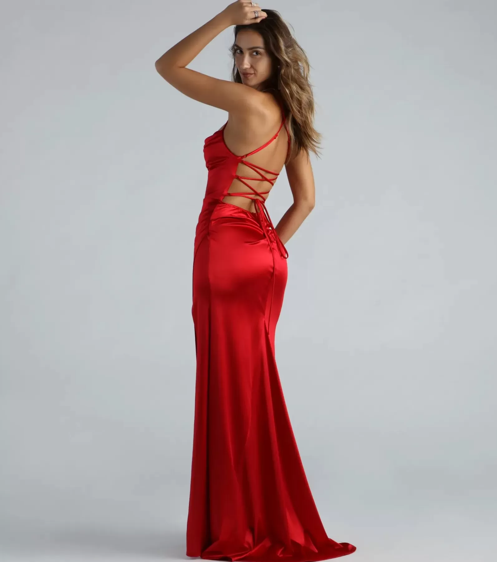 Windsor Wedding Outfits | Red Bridesmaid Dresses*Melinda Formal Satin Lace-Up Mermaid Dress