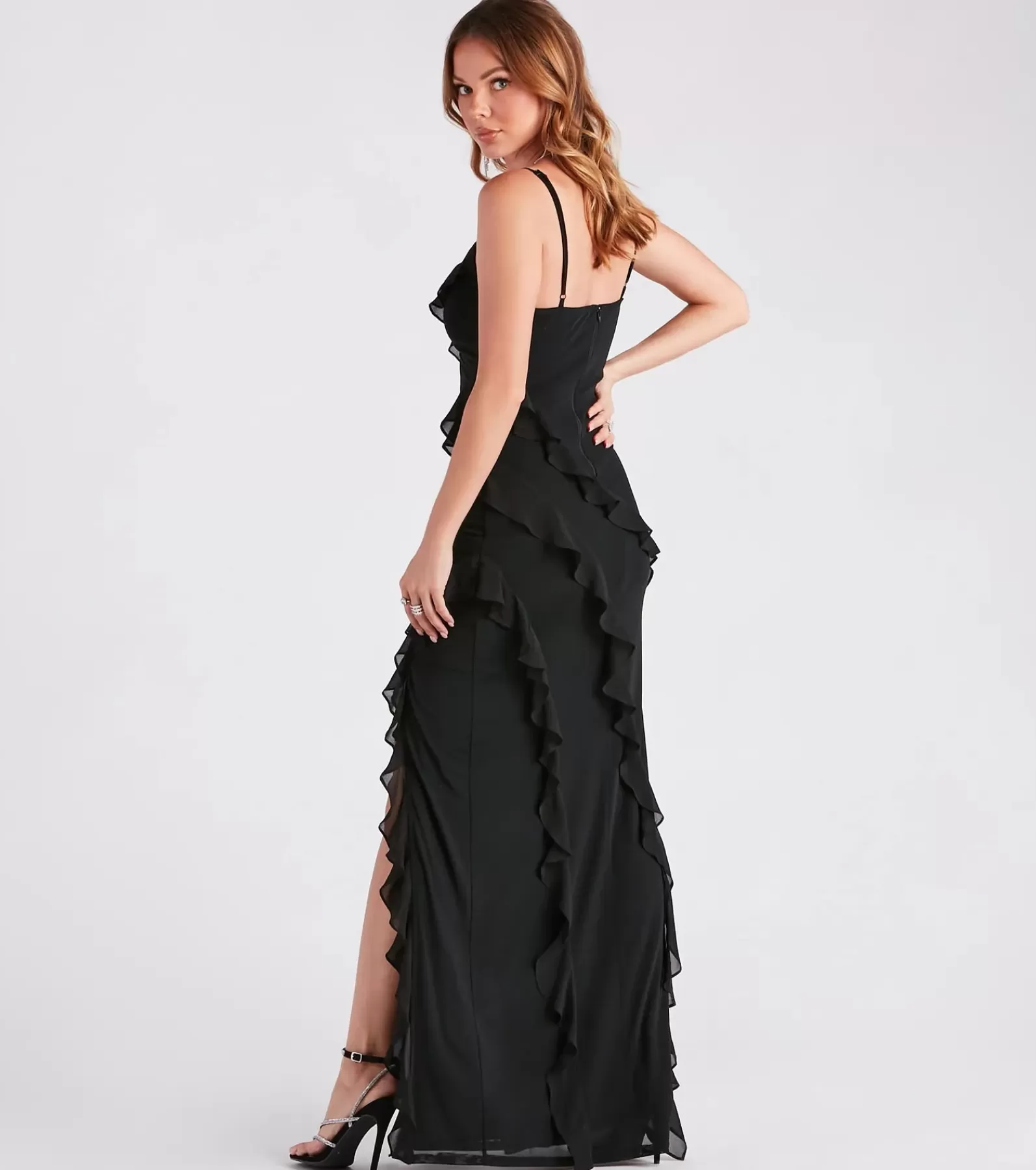 Windsor Black Bridesmaid Dresses | Country Wedding Guest Dresses*Melrose Formal Mesh Ruffle Mermaid Dress